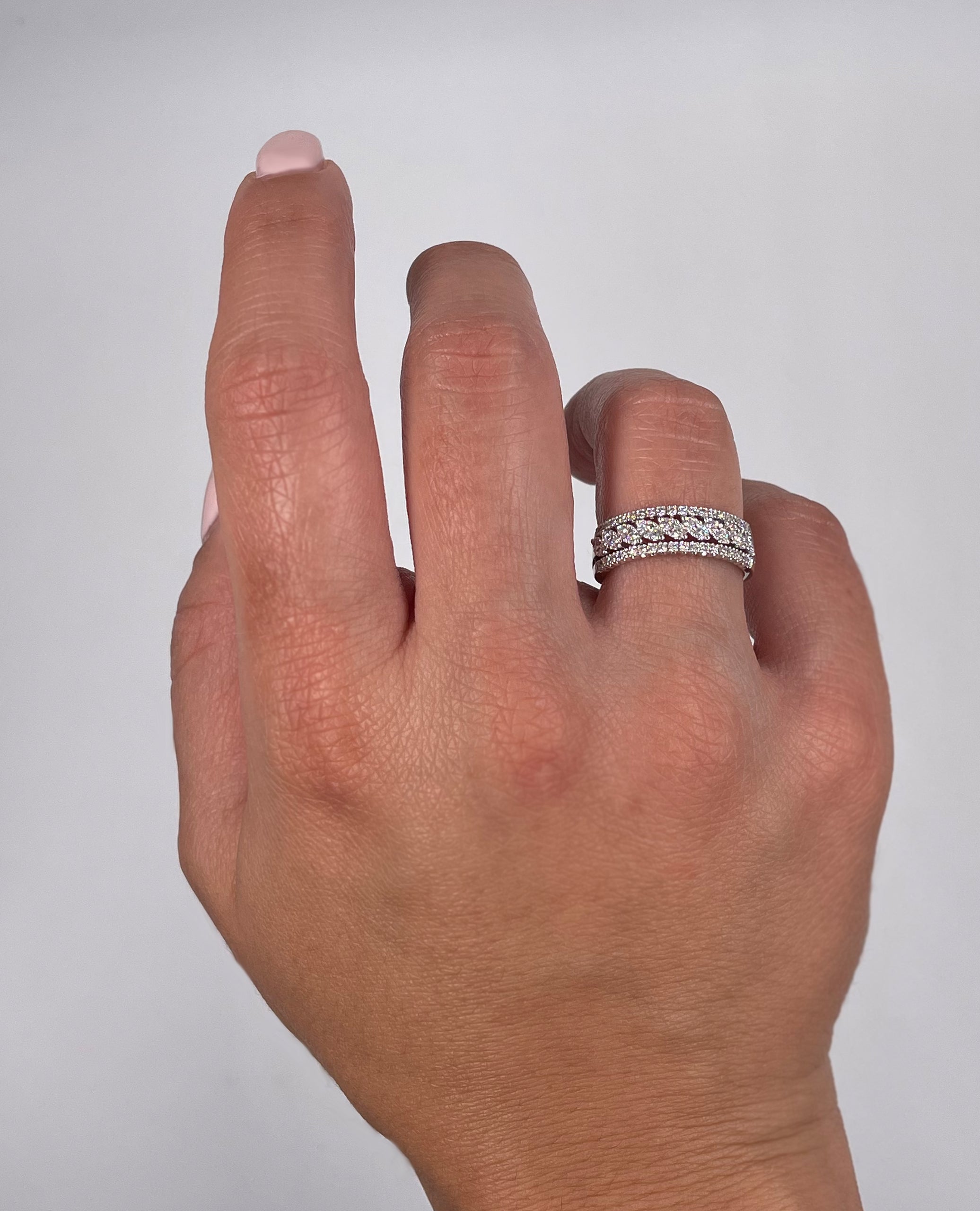 Zeghani ZR2457 14K White Gold Multi Row Diamond Ring