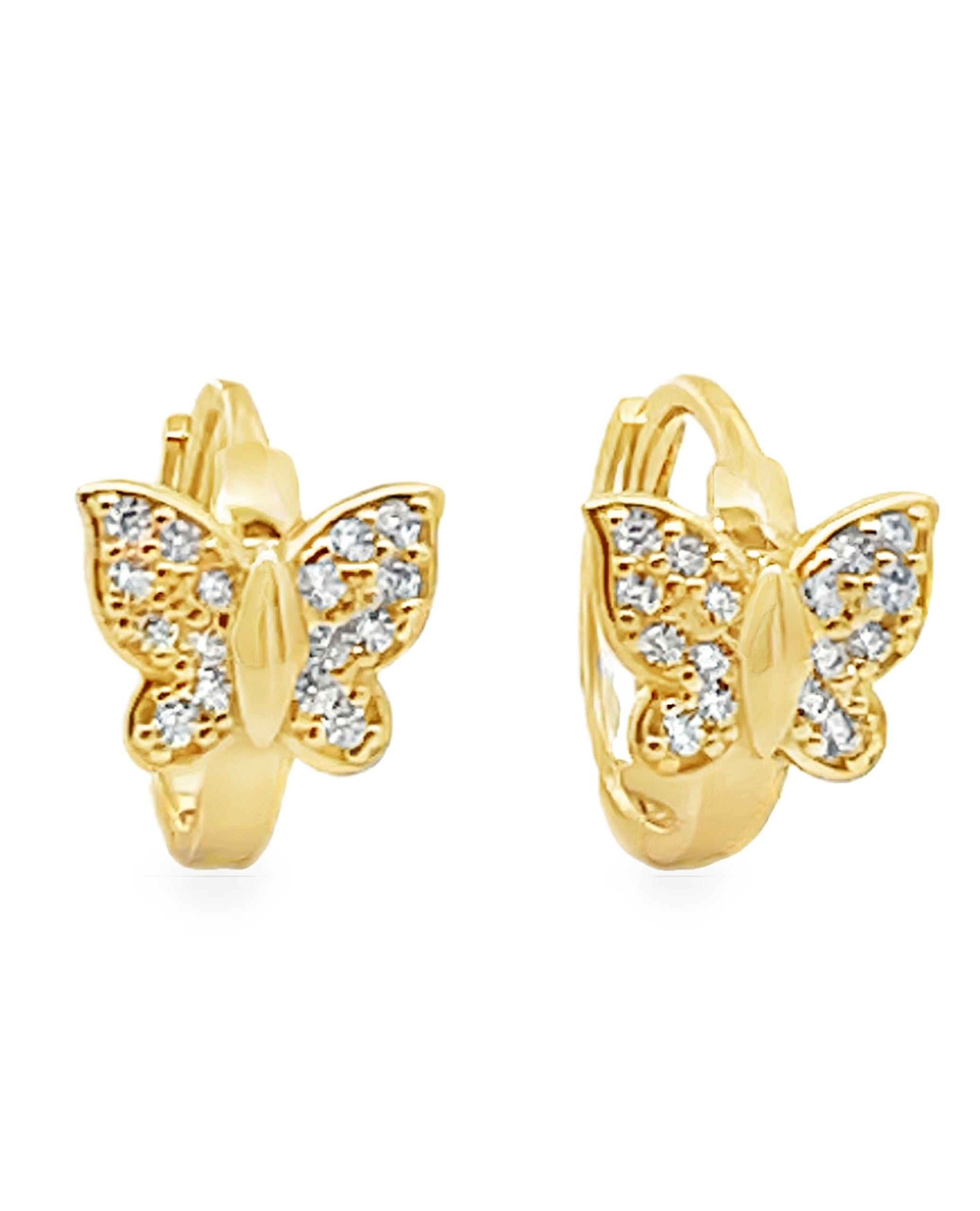 14K Yellow Gold Mini Butterfly Hoop Earrings