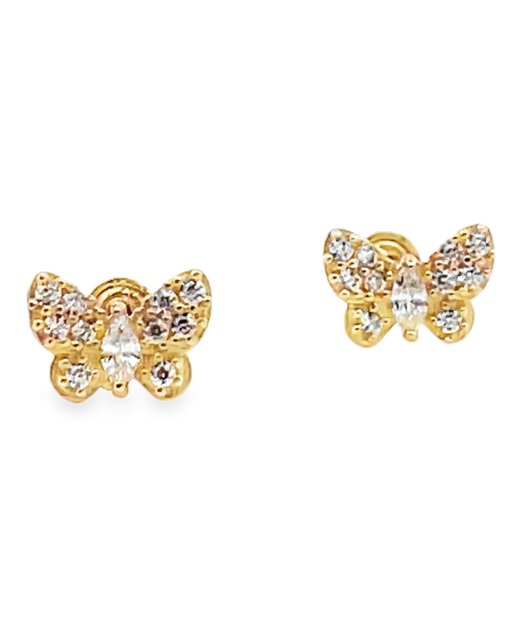 14K Yellow Gold Butterfly Stud Earrings