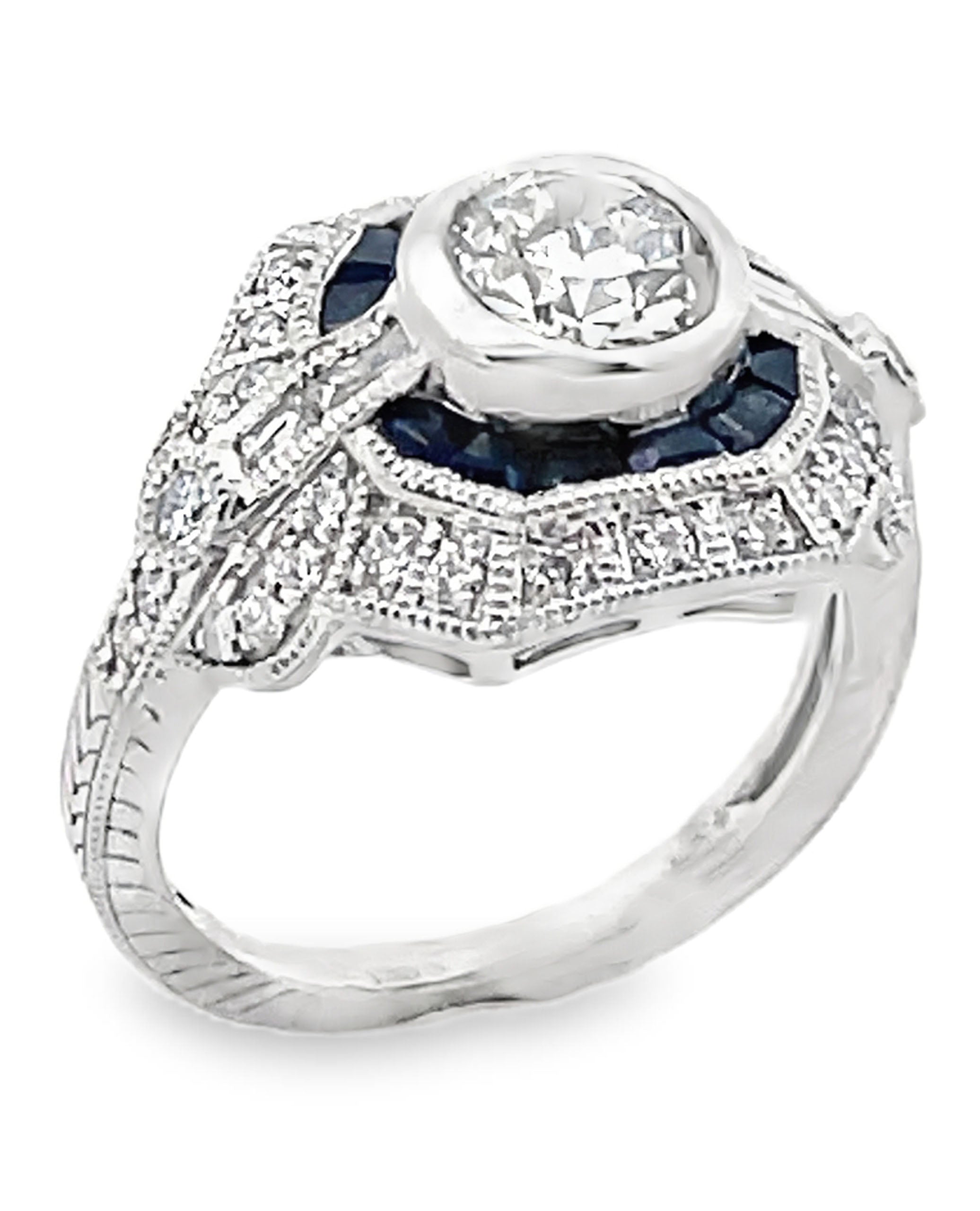 Platinum Sapphire and Diamond Art Deco Shield Ring