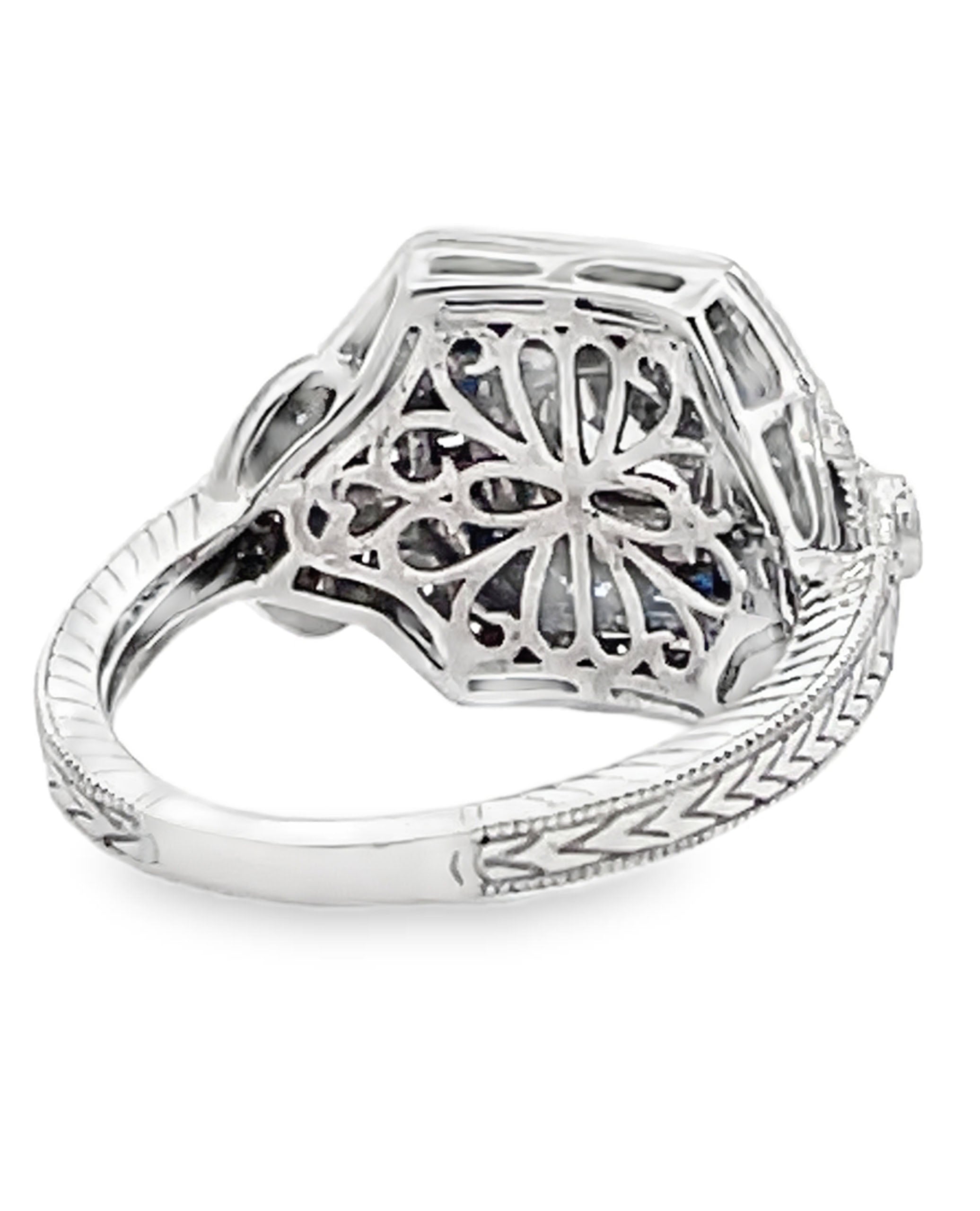 Platinum Sapphire and Diamond Art Deco Shield Ring