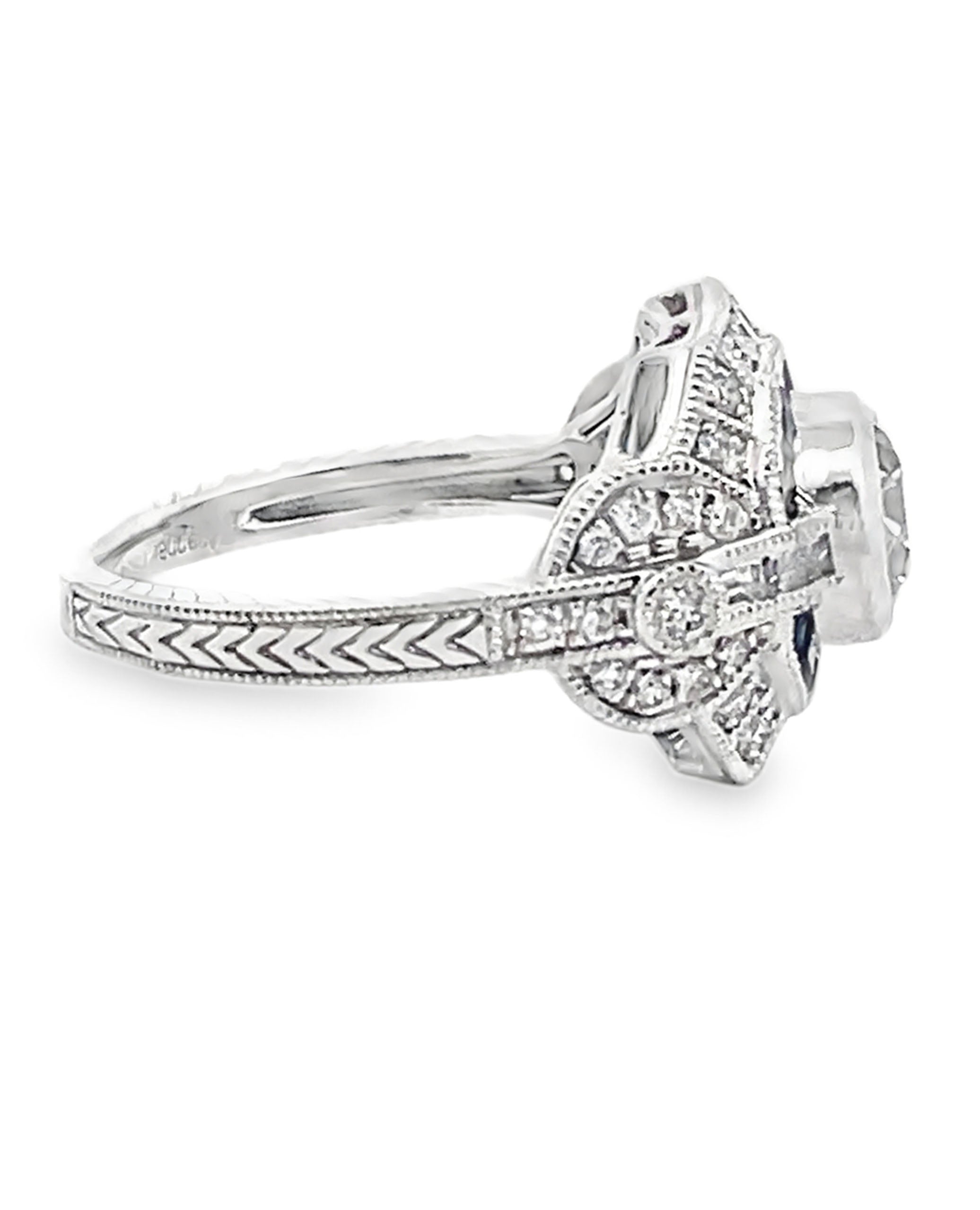 Platinum Sapphire and Diamond Art Deco Shield Ring