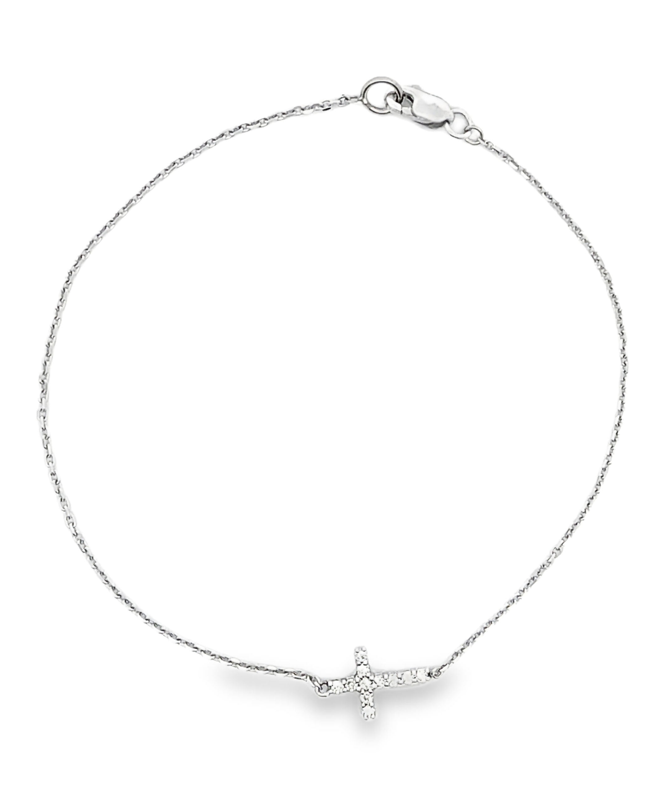 14K White Gold Diamond Cross Bracelet