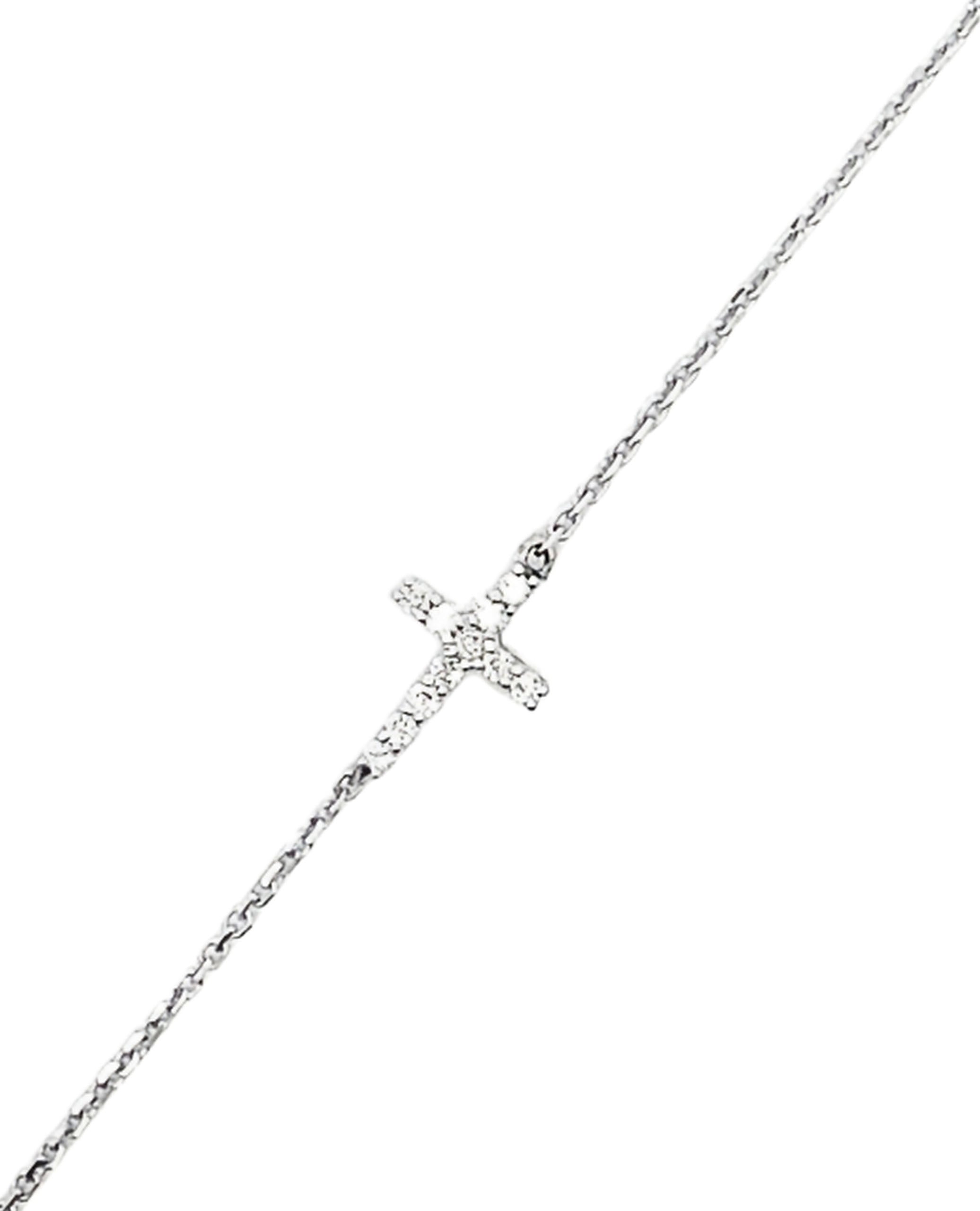 14K White Gold Diamond Cross Bracelet