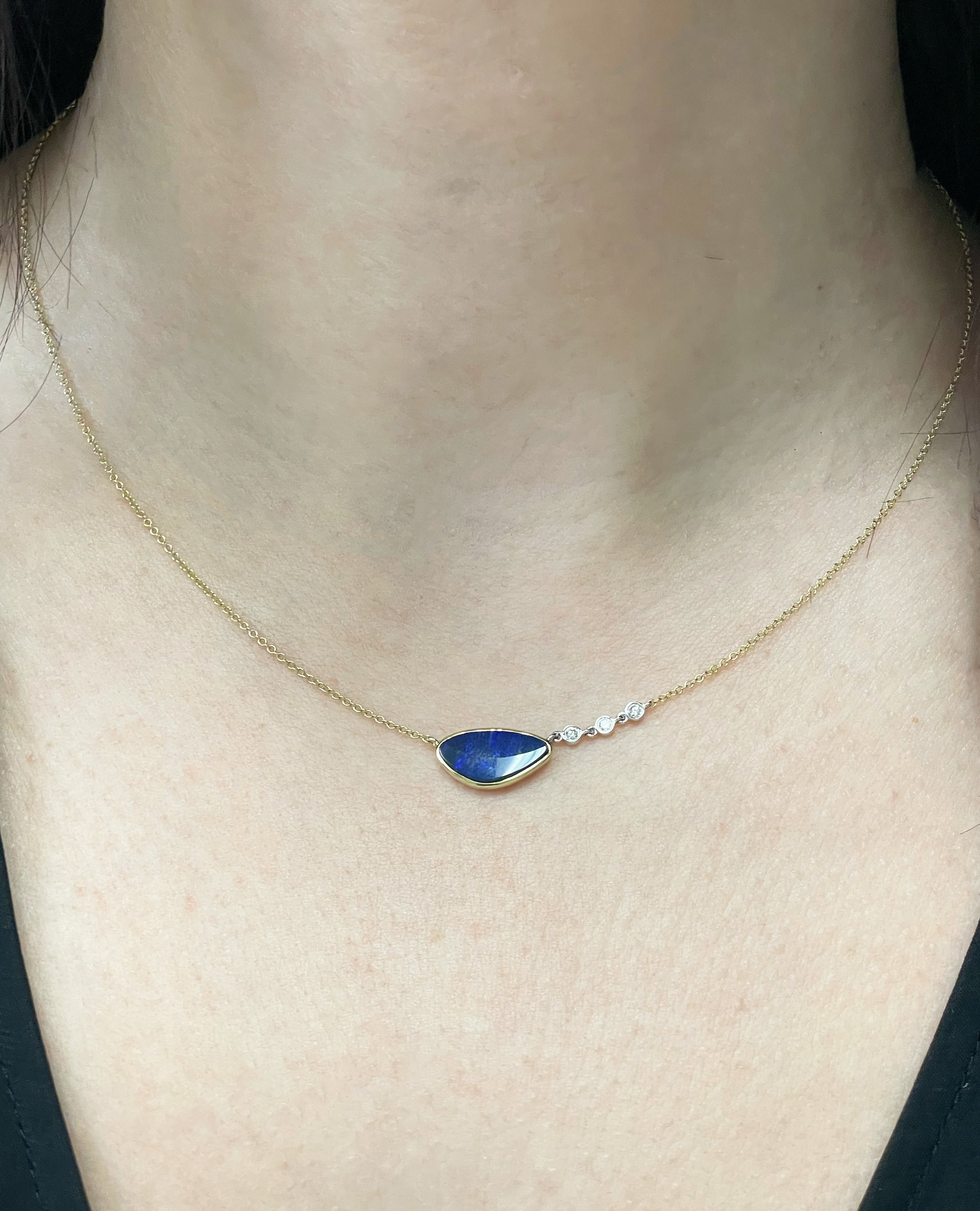 Meira T N14844/YO 14K Yellow Gold Dark Blue Opal with Diamonds
