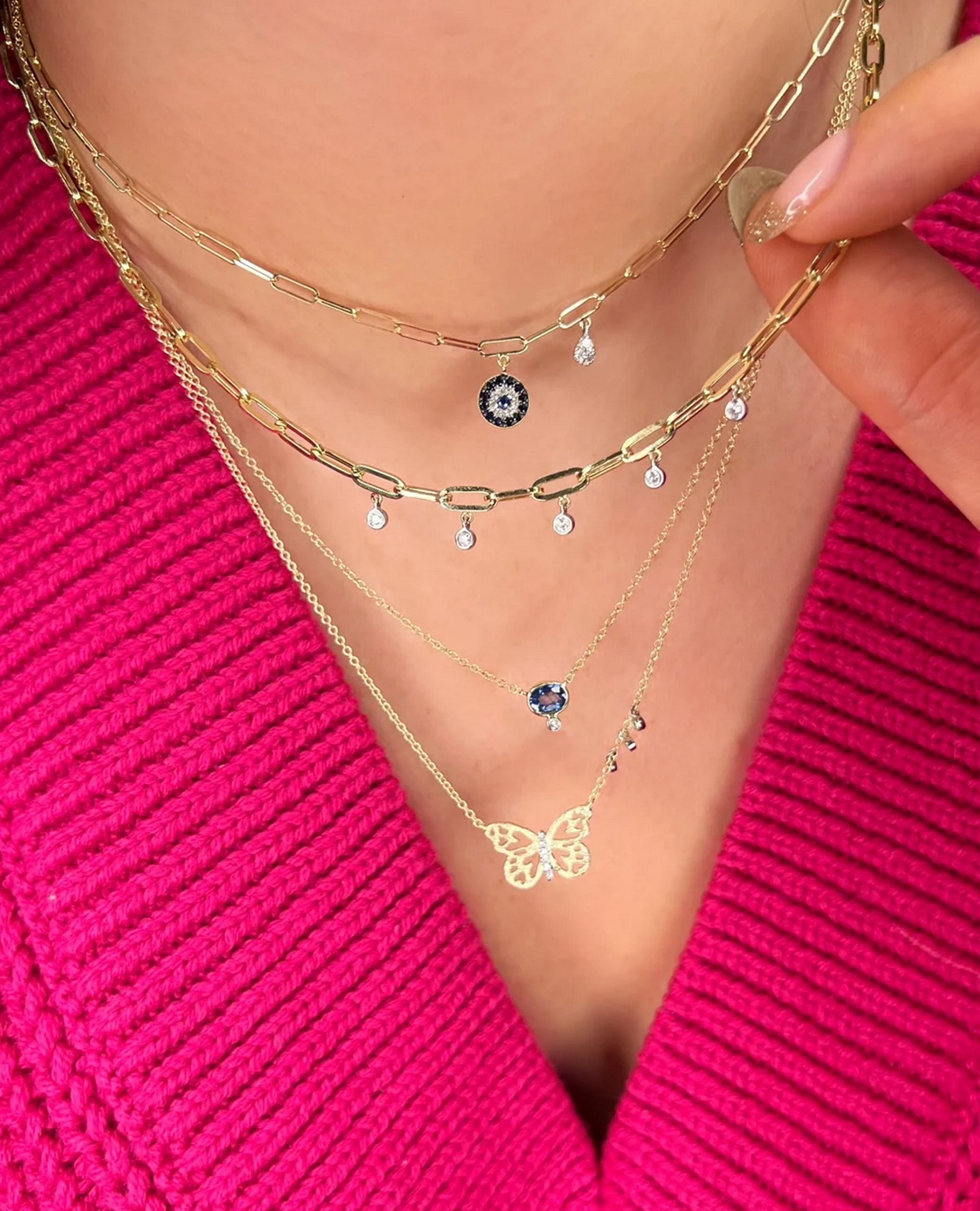 Meira T N13062 14K White Gold Evil Eye Paperclip Necklace