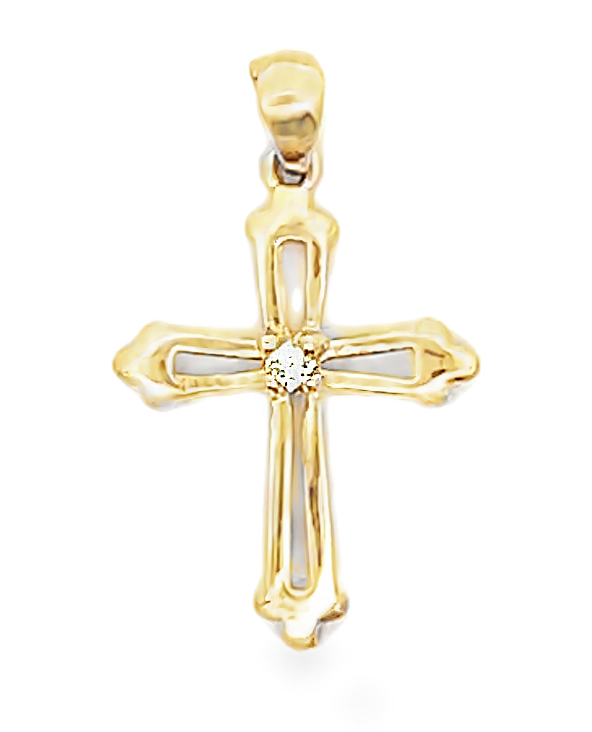 14K Yellow Gold Cross with One Diamond