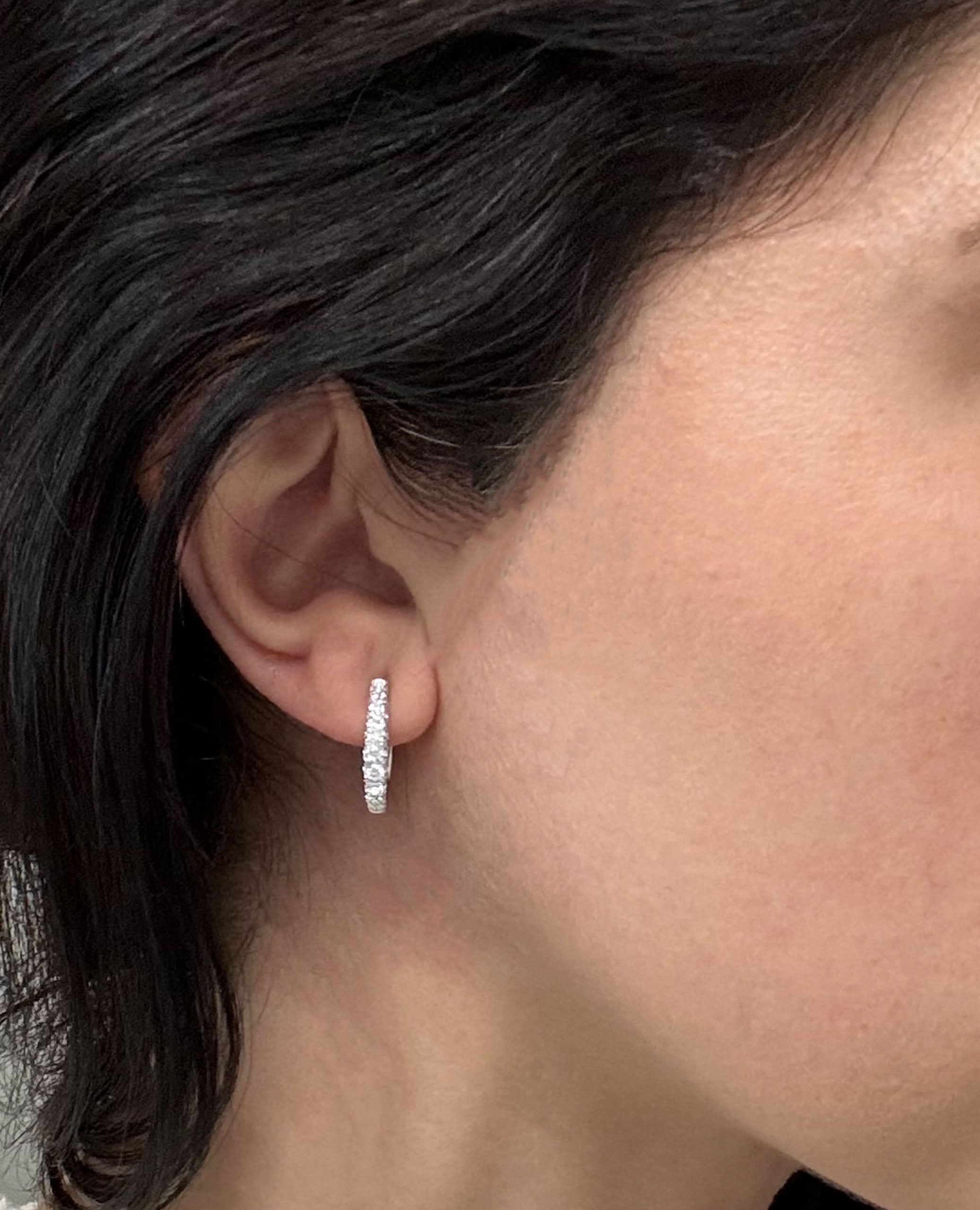 Allison Kaufman 14K White Gold Oval Hoop Earrings with Diamonds