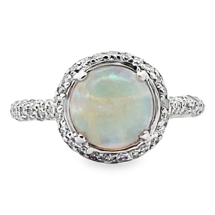 Platinum Ring with Round Opal 1.39 carats & Diamonds 1.00 carats
