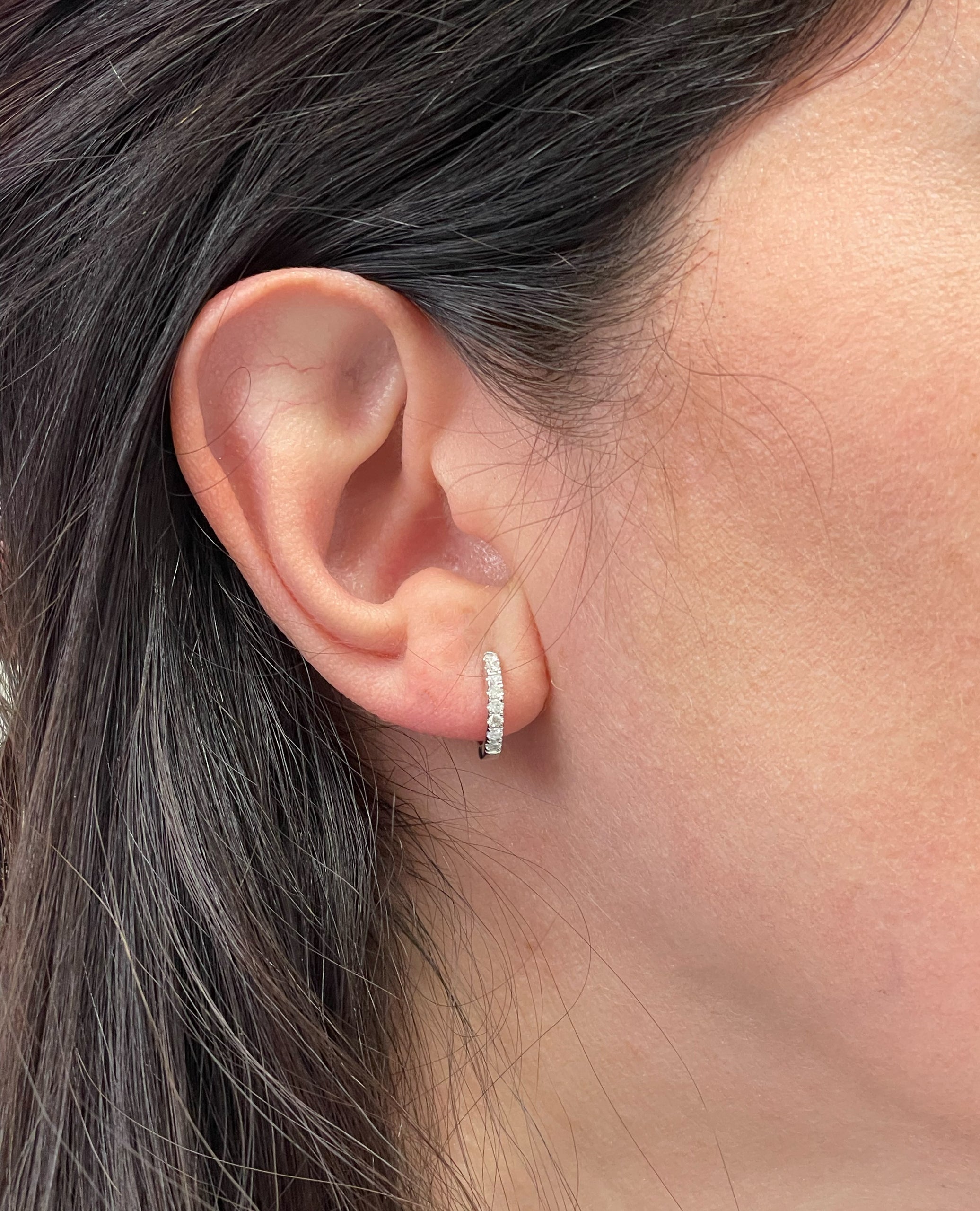 14K White Gold Huggie Hoop Diamond Earrings