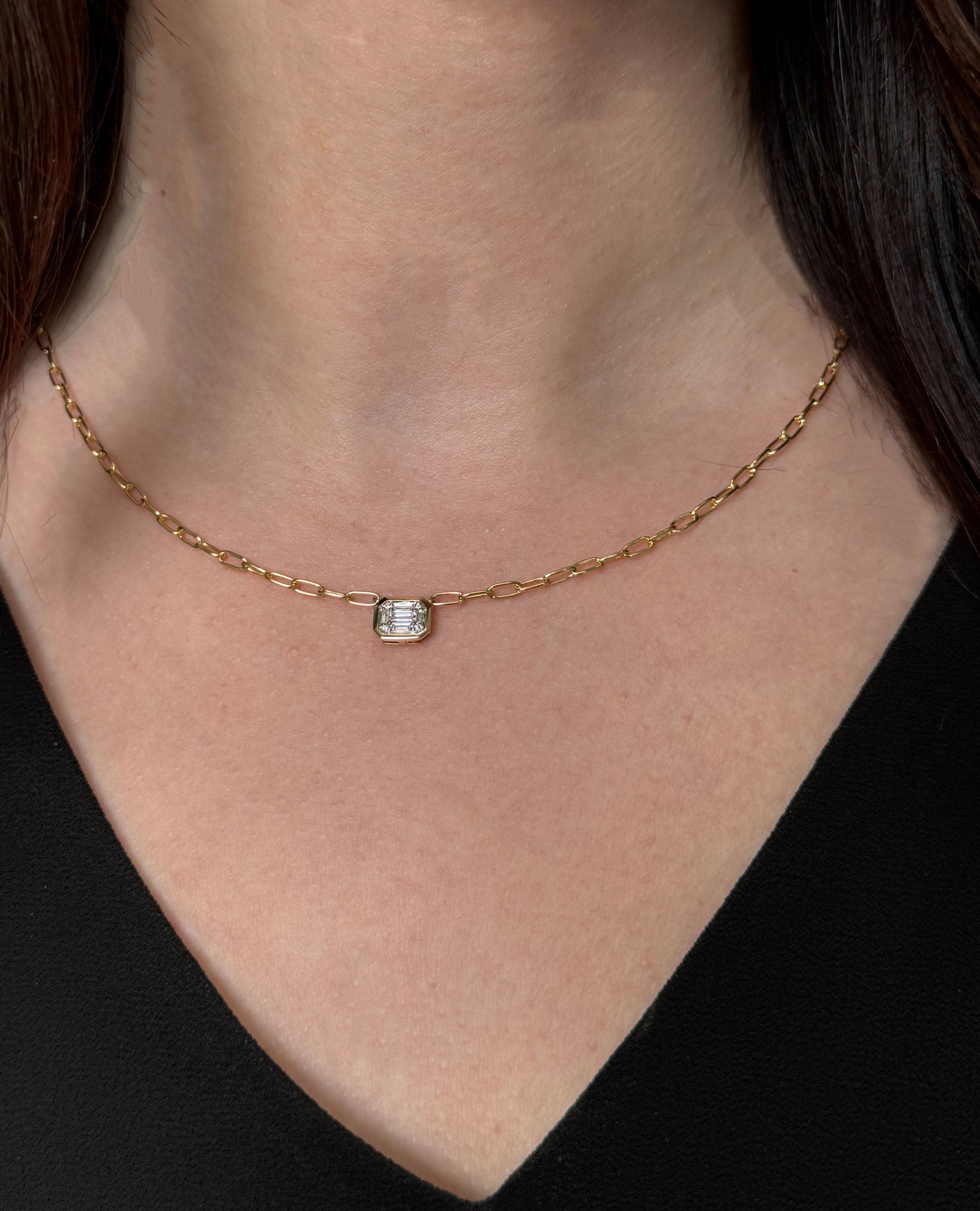 Allison Kaufman 14K Yellow Gold Paperclip Chain Necklace with Diamond Pendant