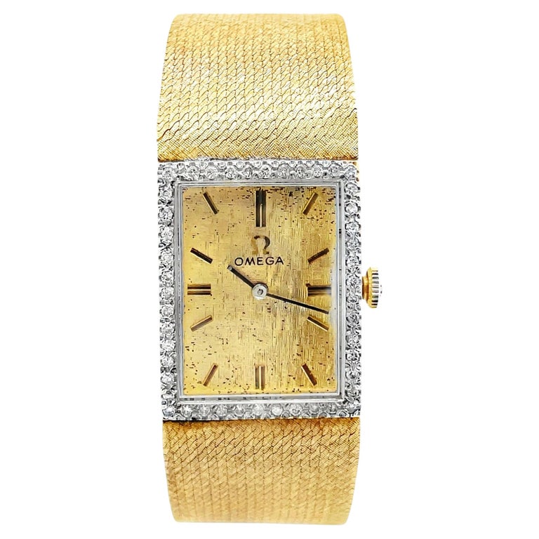 Pre-Owned Vintage Omega Ladies' Diamond Wristwatch in 14K Yellow Gold, Winding, Circa Late 1960's Early 1970's