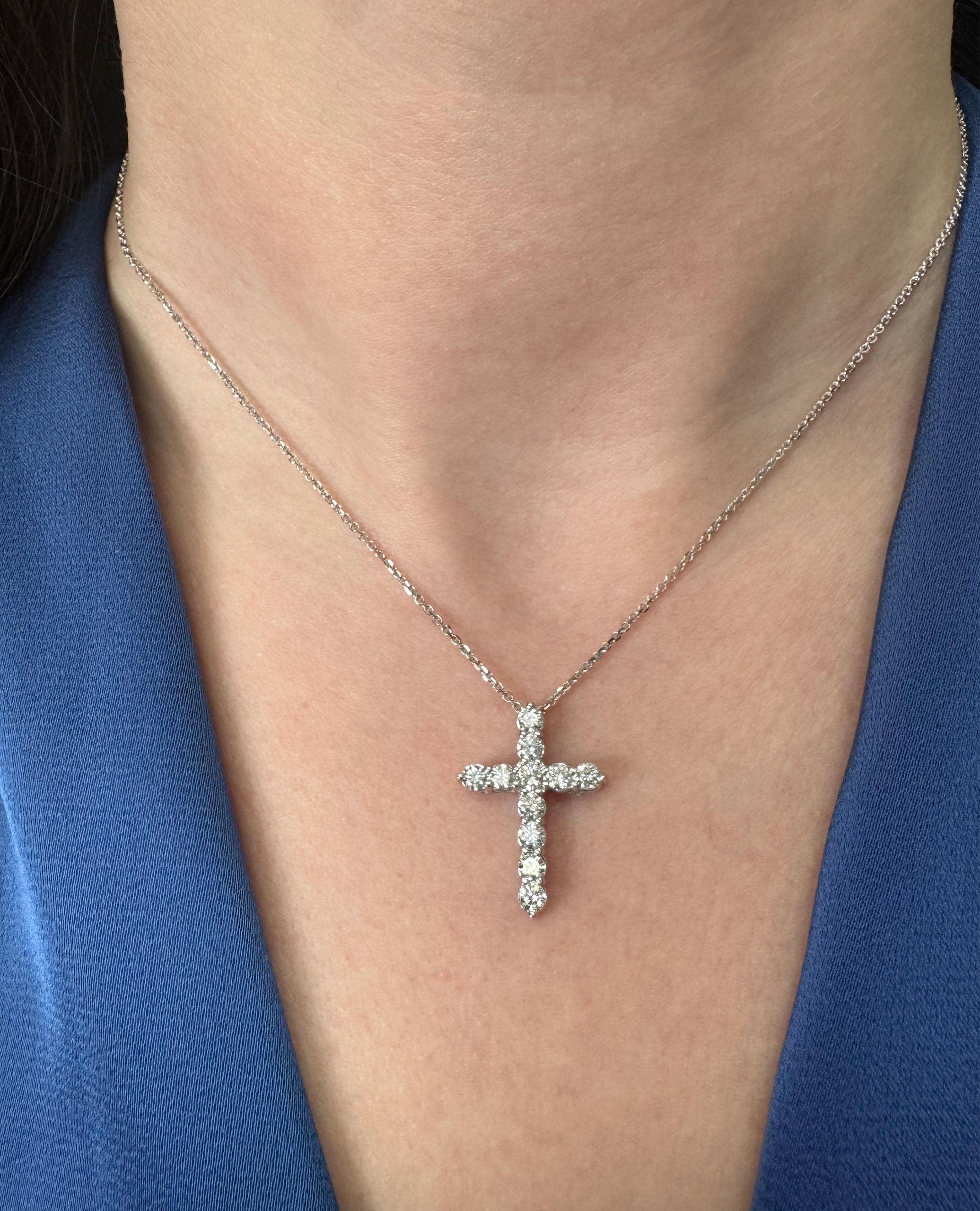 14K White Gold Diamond Cross Necklace