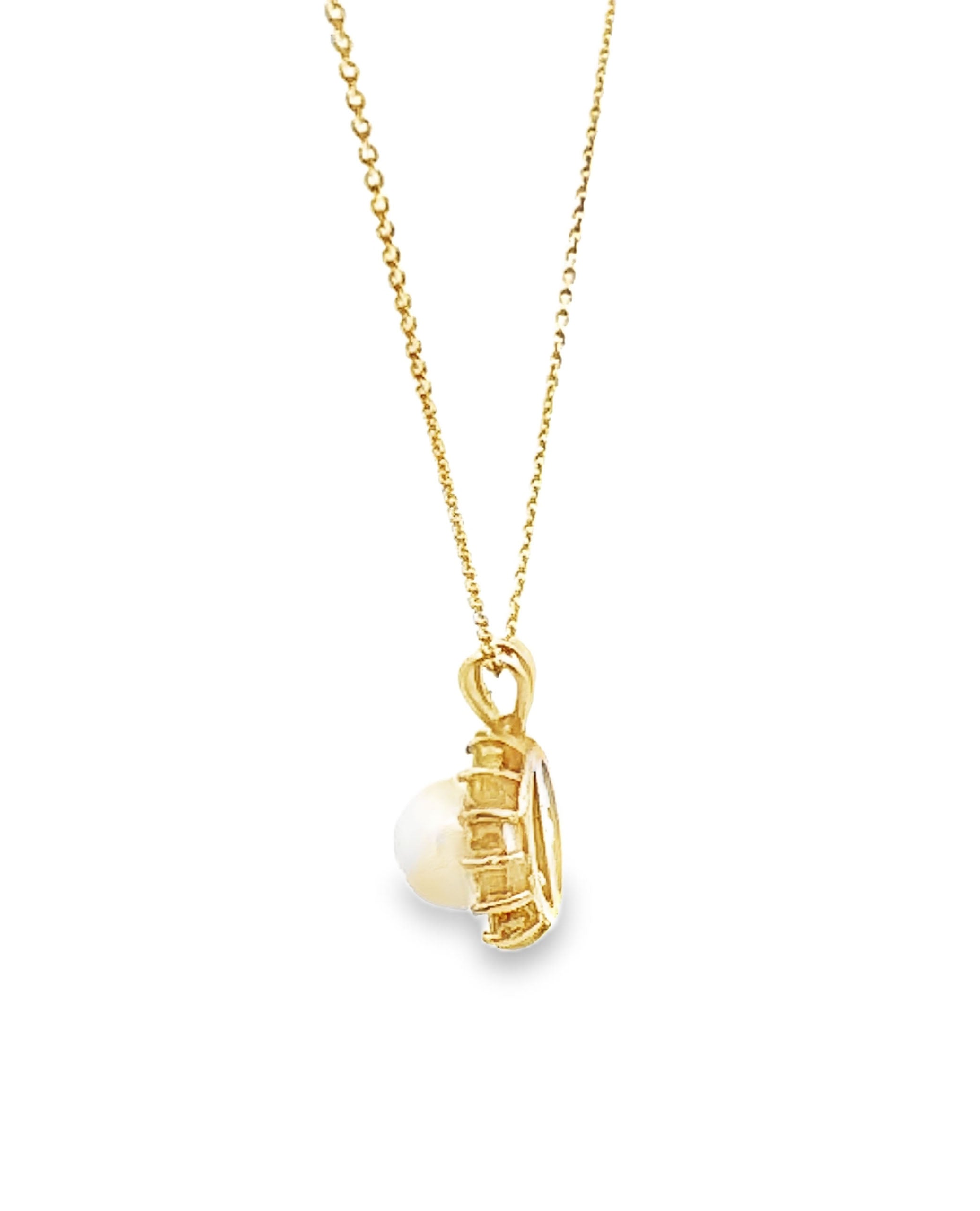 14K Yellow Gold Pearl & Diamond Pendant Necklace