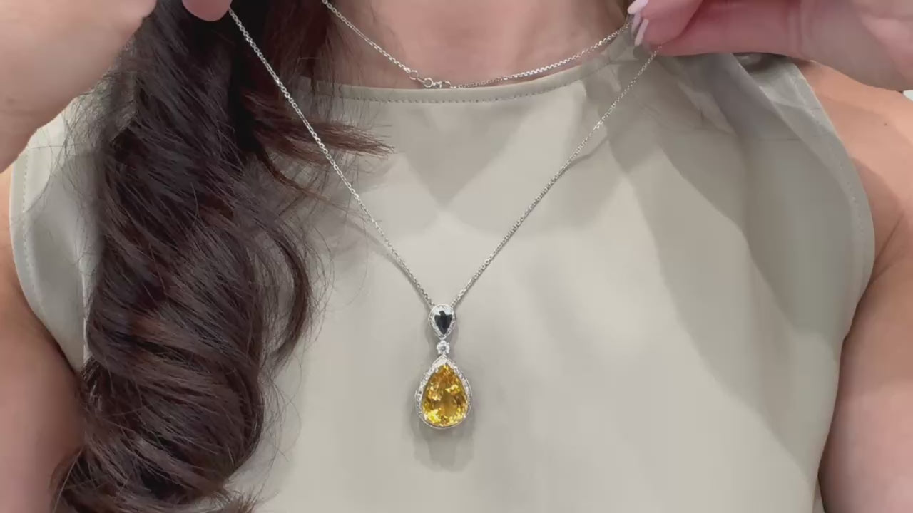 14K White Gold Citrine Sapphire and Diamond Necklace