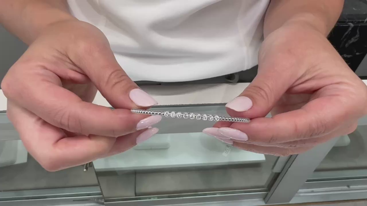 Simon G. LB2519 18K White Gold Stackable Beaded Bangle Bracelet with Diamonds