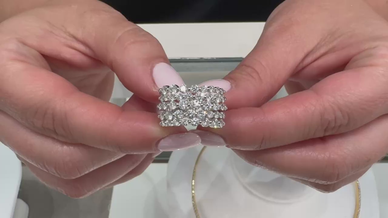 14K White Gold Multi Row Diamond Ring