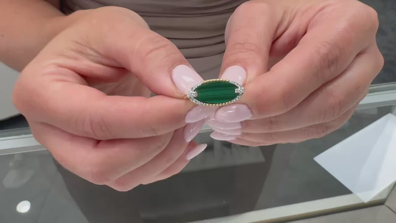 14K Yellow Gold Malachite & Diamond Ring