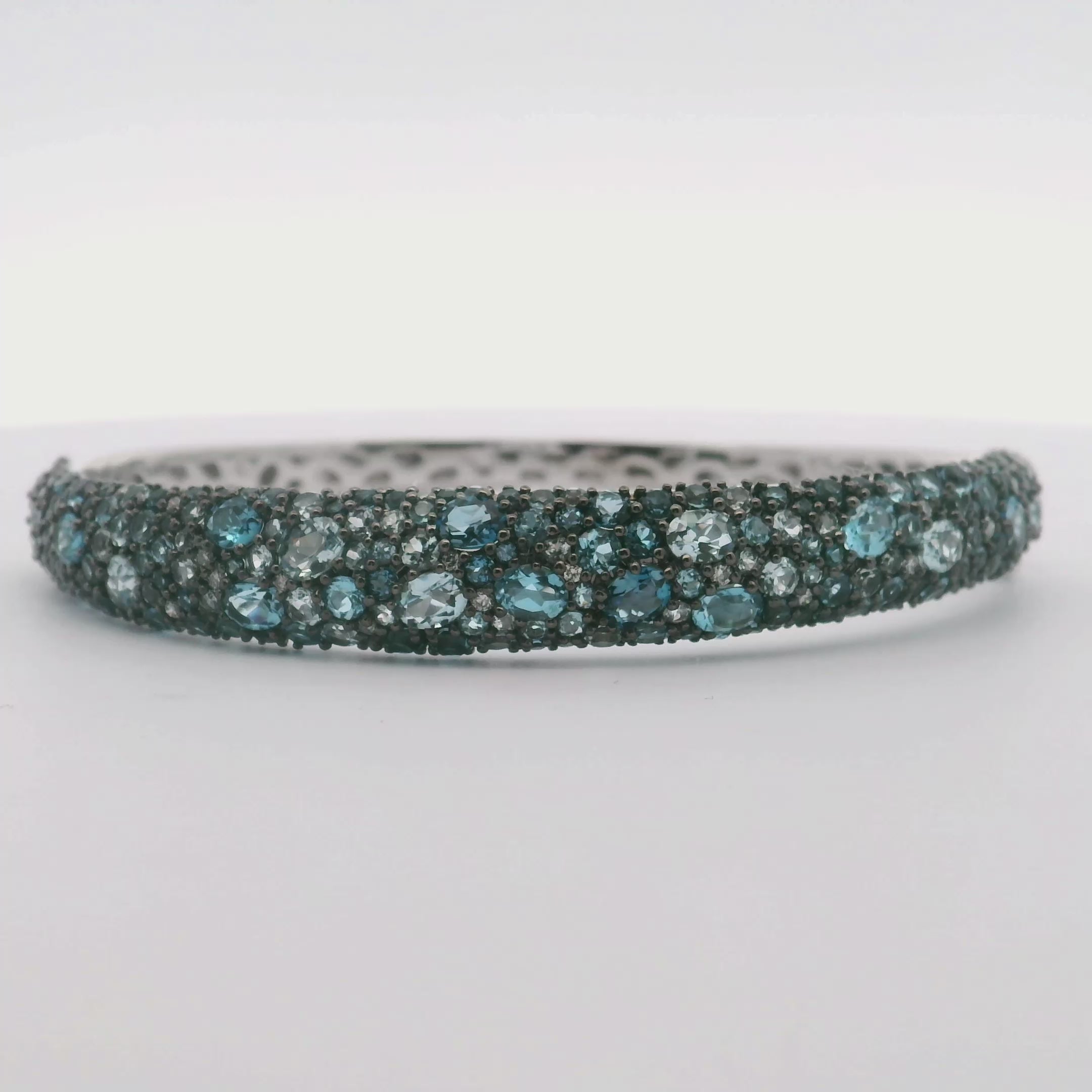 Allison Kaufman 14K White Gold Blue Topaz Bangle with Diamonds