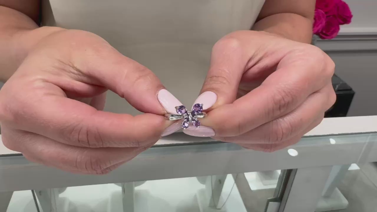 14K White Gold Amethyst Butterfly Ring