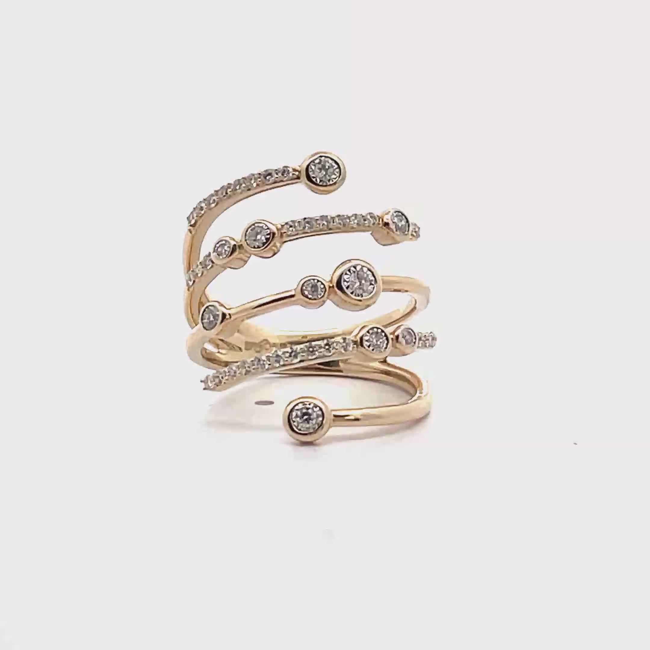 14K Yellow Gold Multi Row Spiral Diamond Ring