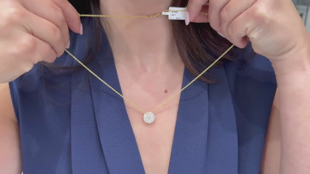 Allison Kaufman 14K Yellow Gold Diamond Circle Pendant Necklace 1.00 Carats