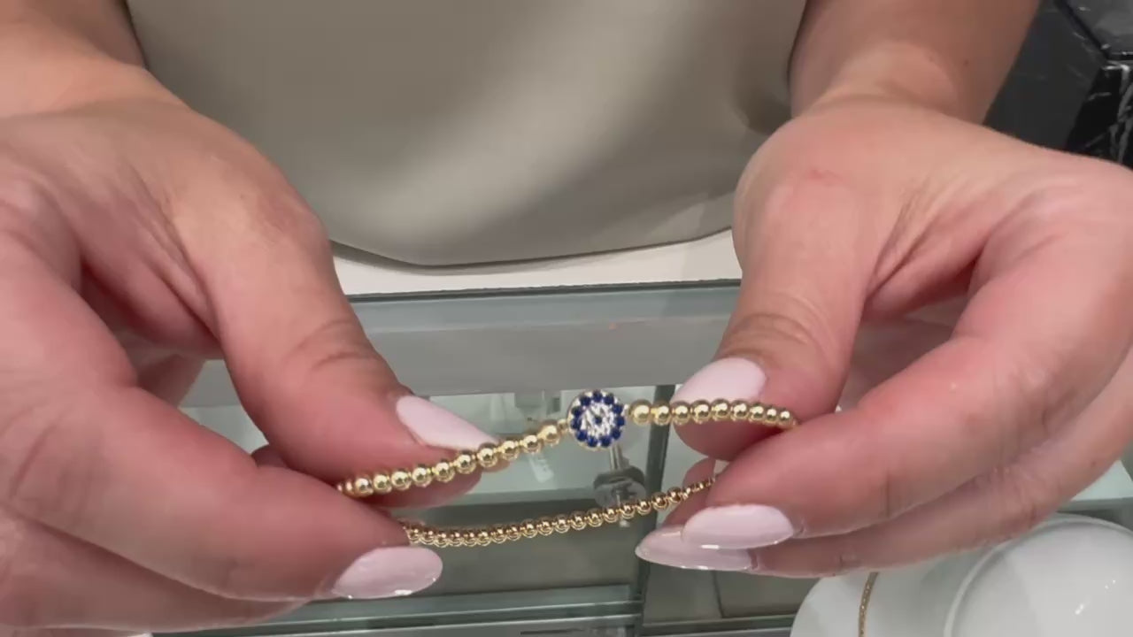 Gold Filled 3mm Ball Bracelet with Evil Eye