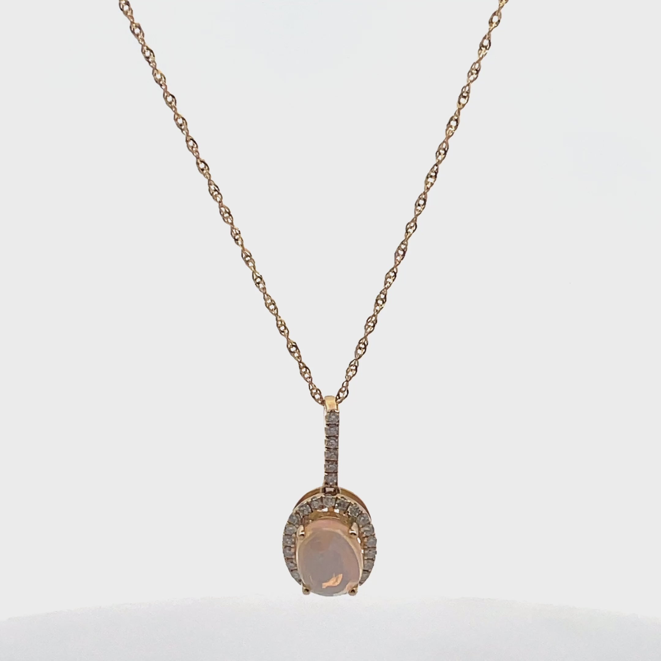 14K Yellow Gold Opal & Diamond Necklace