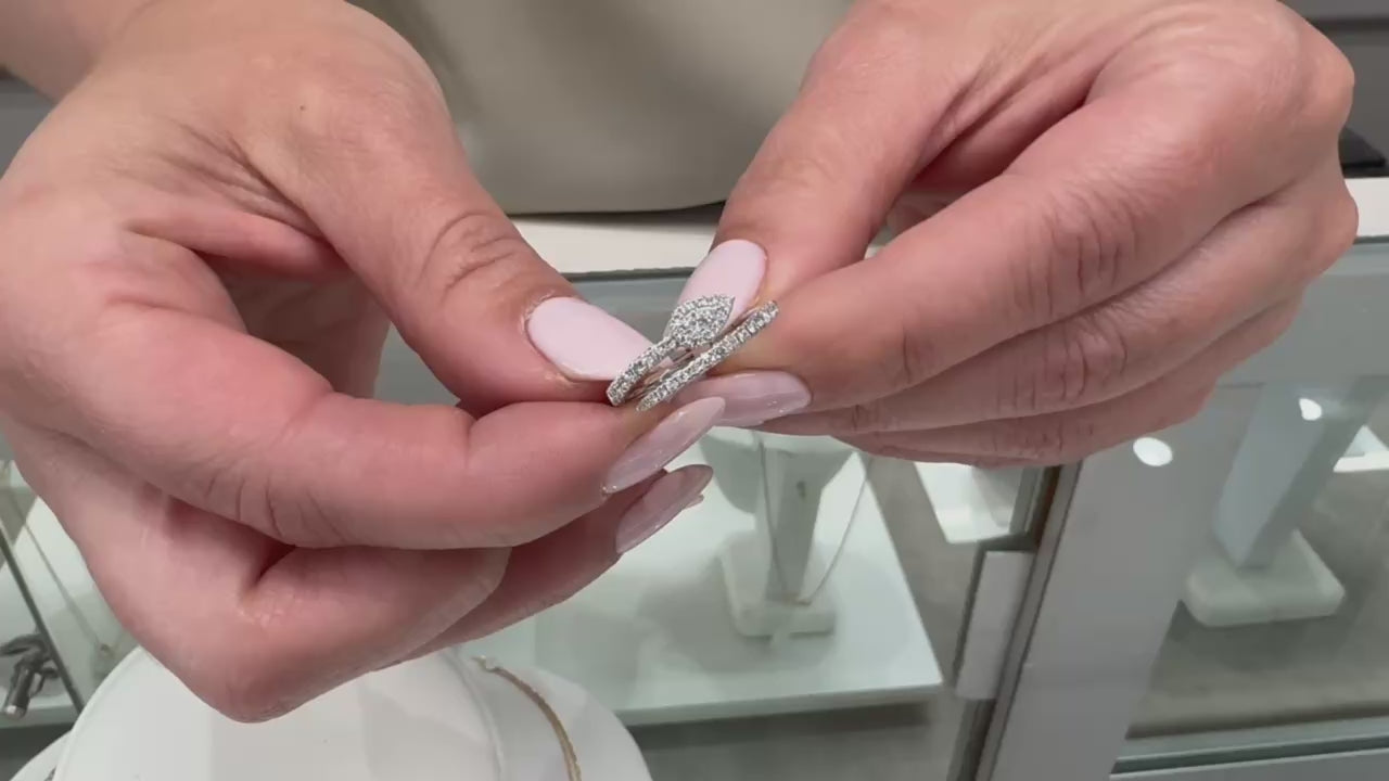 14K White Gold Bypass Ring with Diamonds