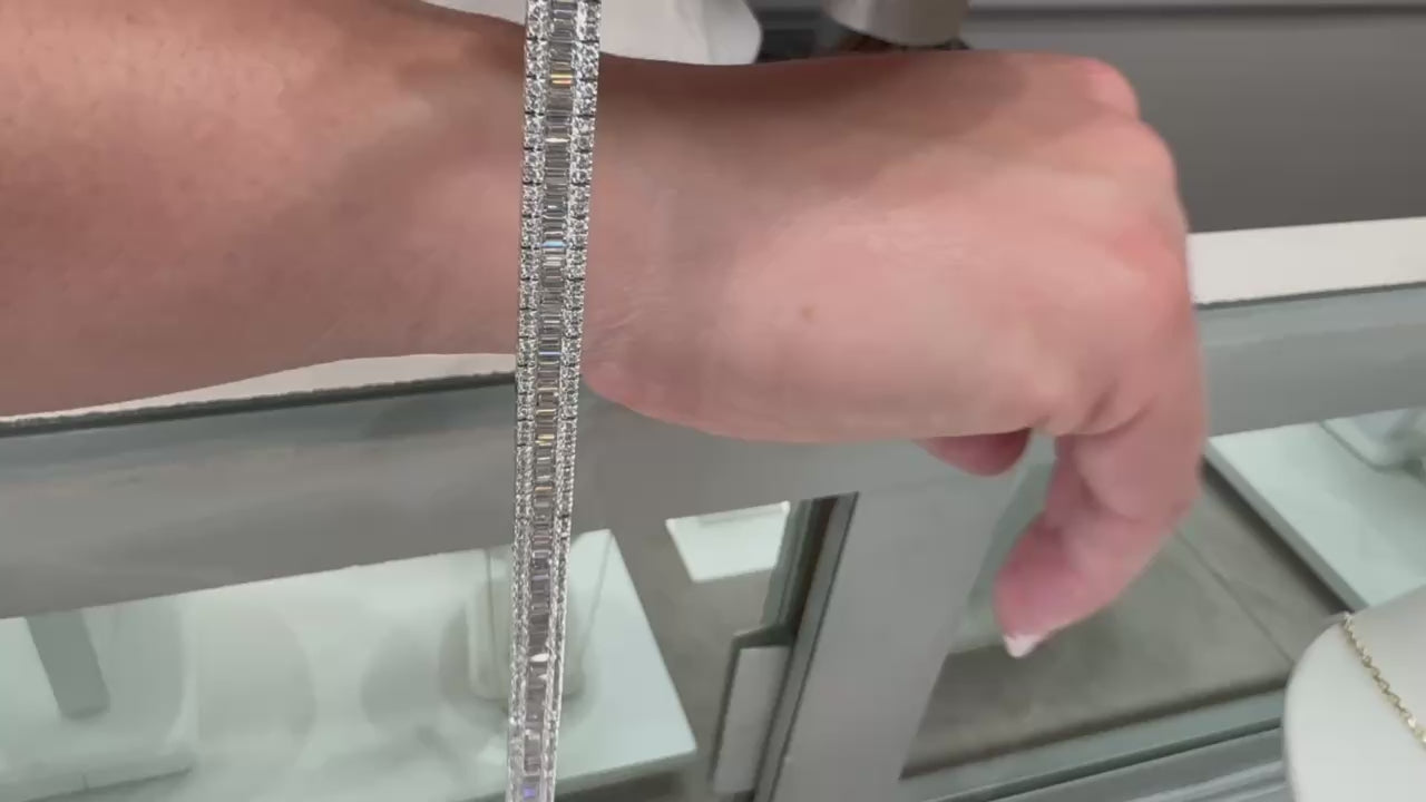 14K White Gold Baguette and Round Tennis Bracelet