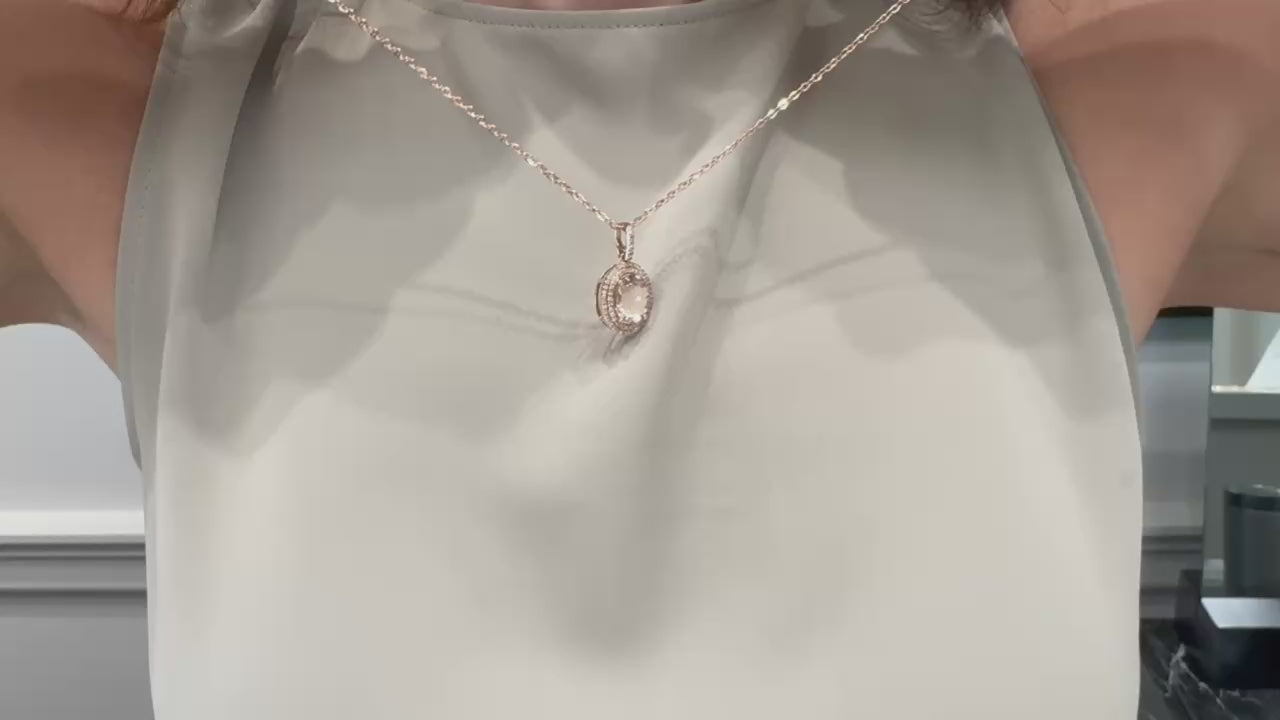 14K Rose Gold 3.09 Carat Morganite & Diamond Pendant Necklace