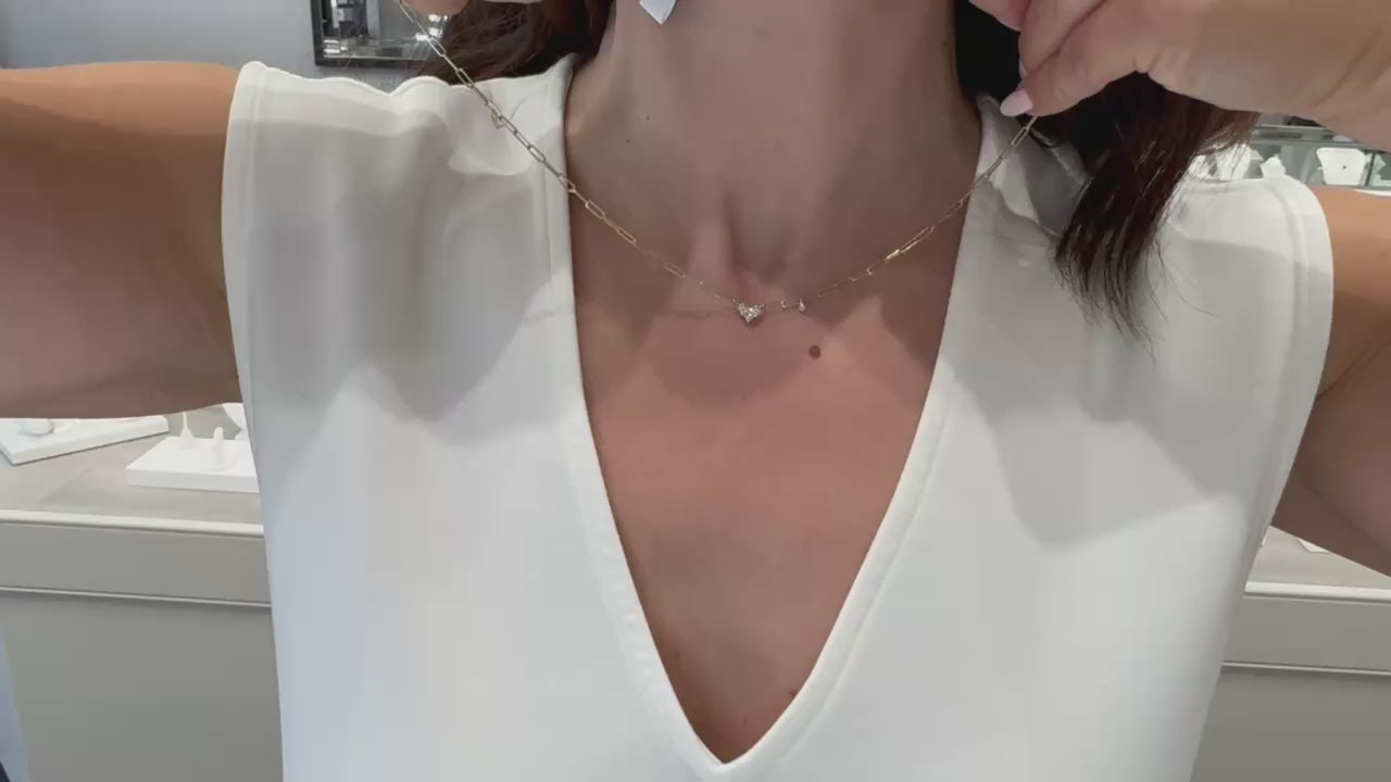 Meira T. N13945 14K Paperclip Necklace with Diamond Heart Charm and Bezel