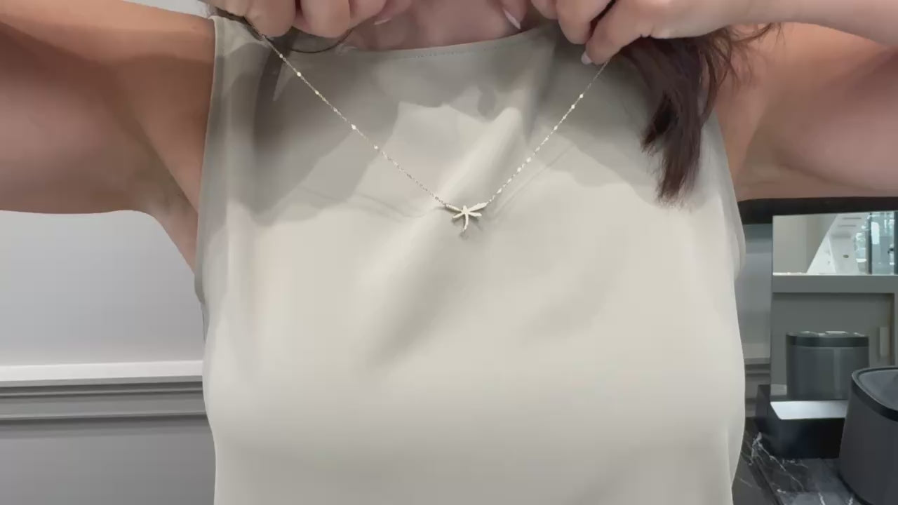 14K Yellow Gold 0.18 Carat Diamond Dragonfly Necklace
