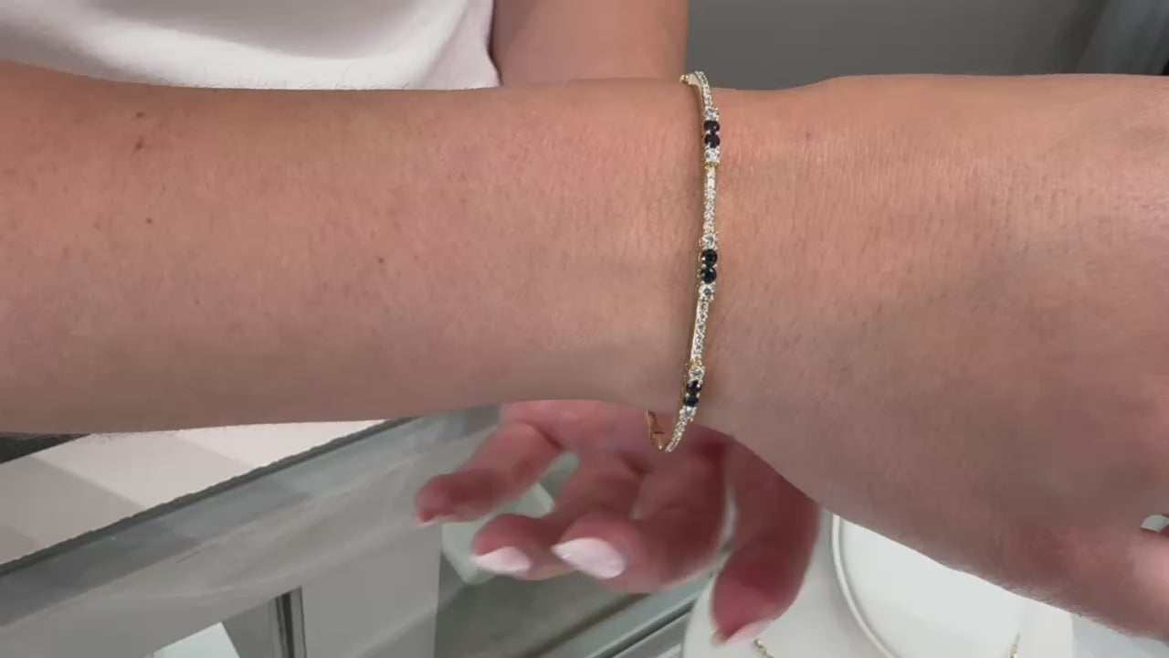 18K Yellow Gold Diamond & Sapphire Bangle