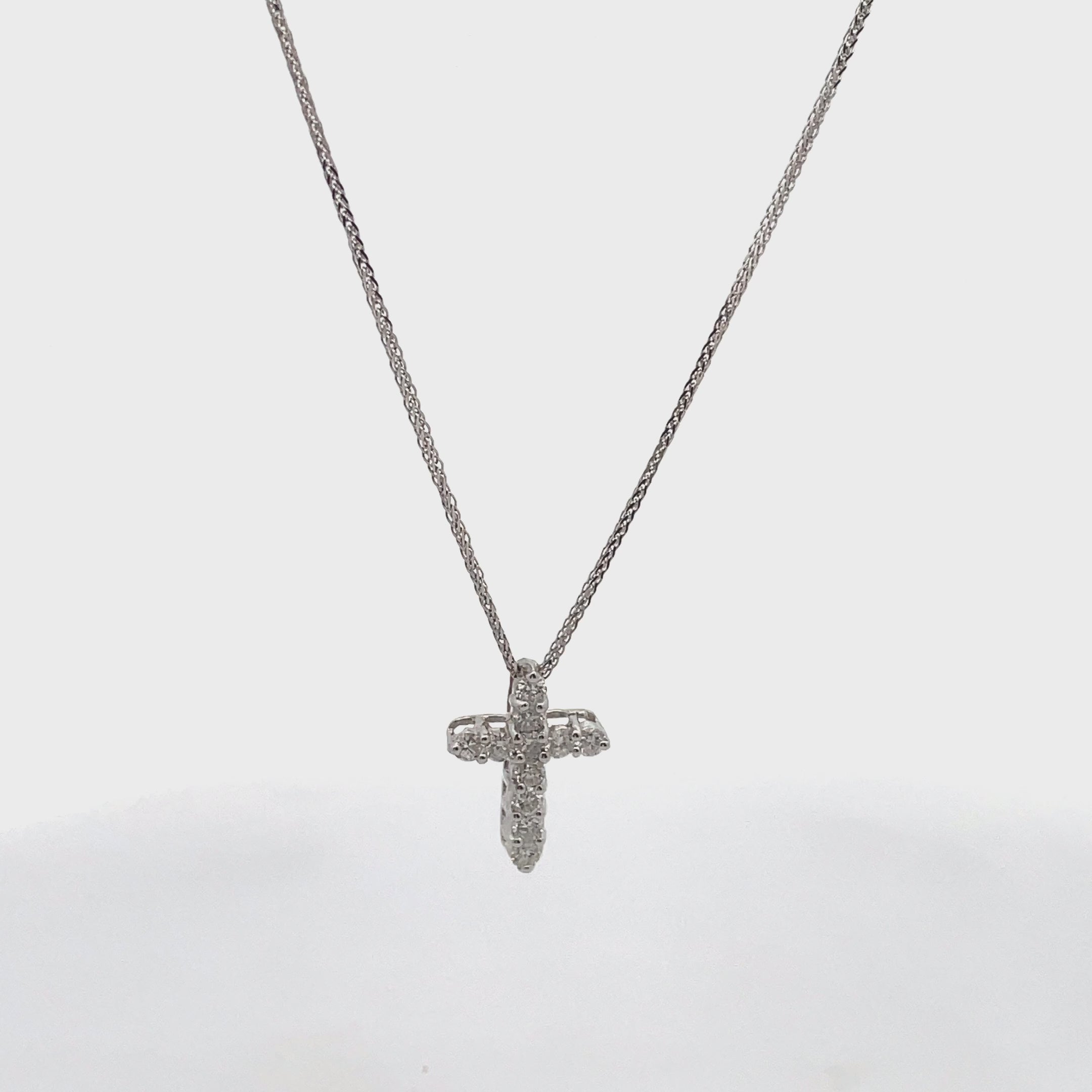 14K White Gold Diamond Cross Pendant Necklace