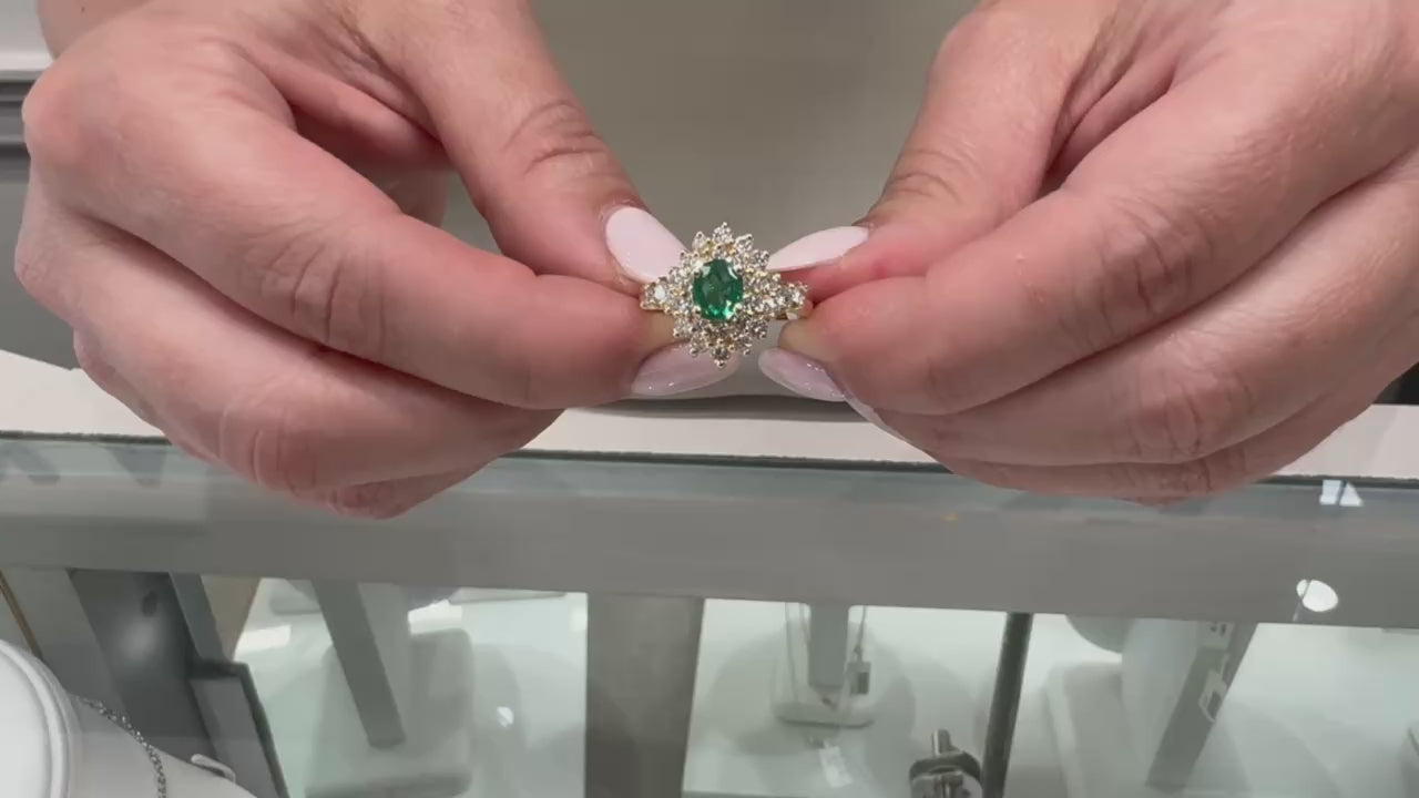 14K Yellow Gold Emerald and Diamond Ring