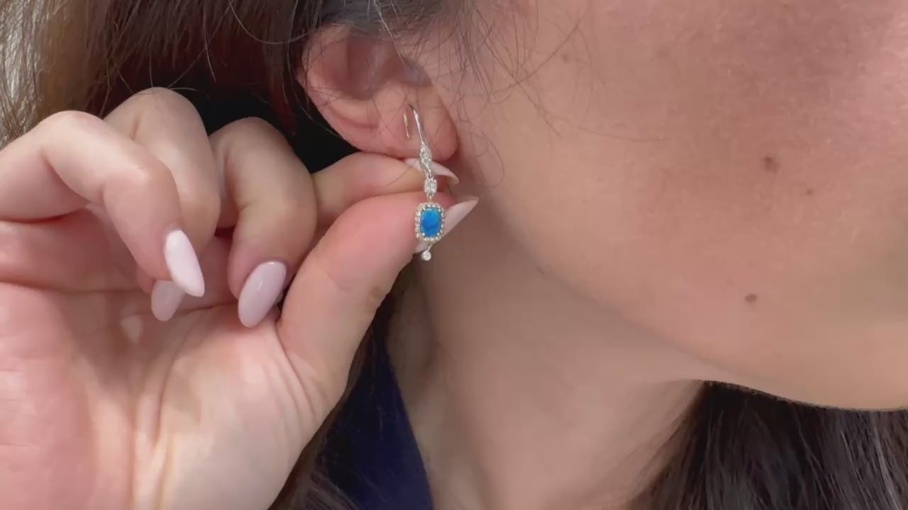 Meira T. 1E8795/WO 14K White Gold Blue Opal and Diamond Drop Earrings