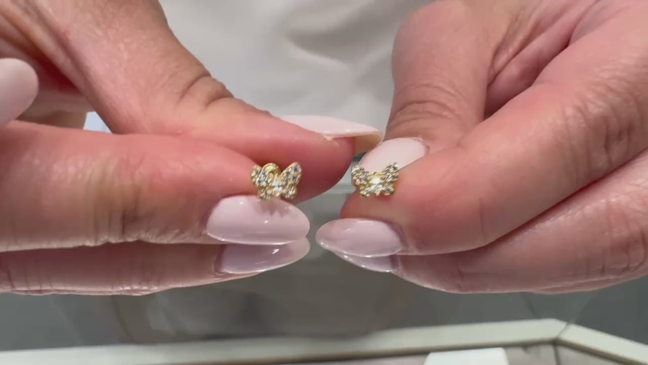 14K Yellow Gold Butterfly Stud Earrings