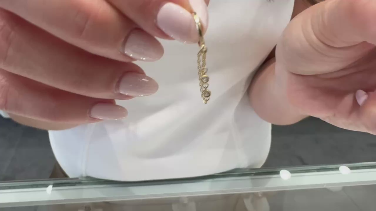 14K Yellow Gold Dangle Chain Hoop Earrings with Cubic Zirconia