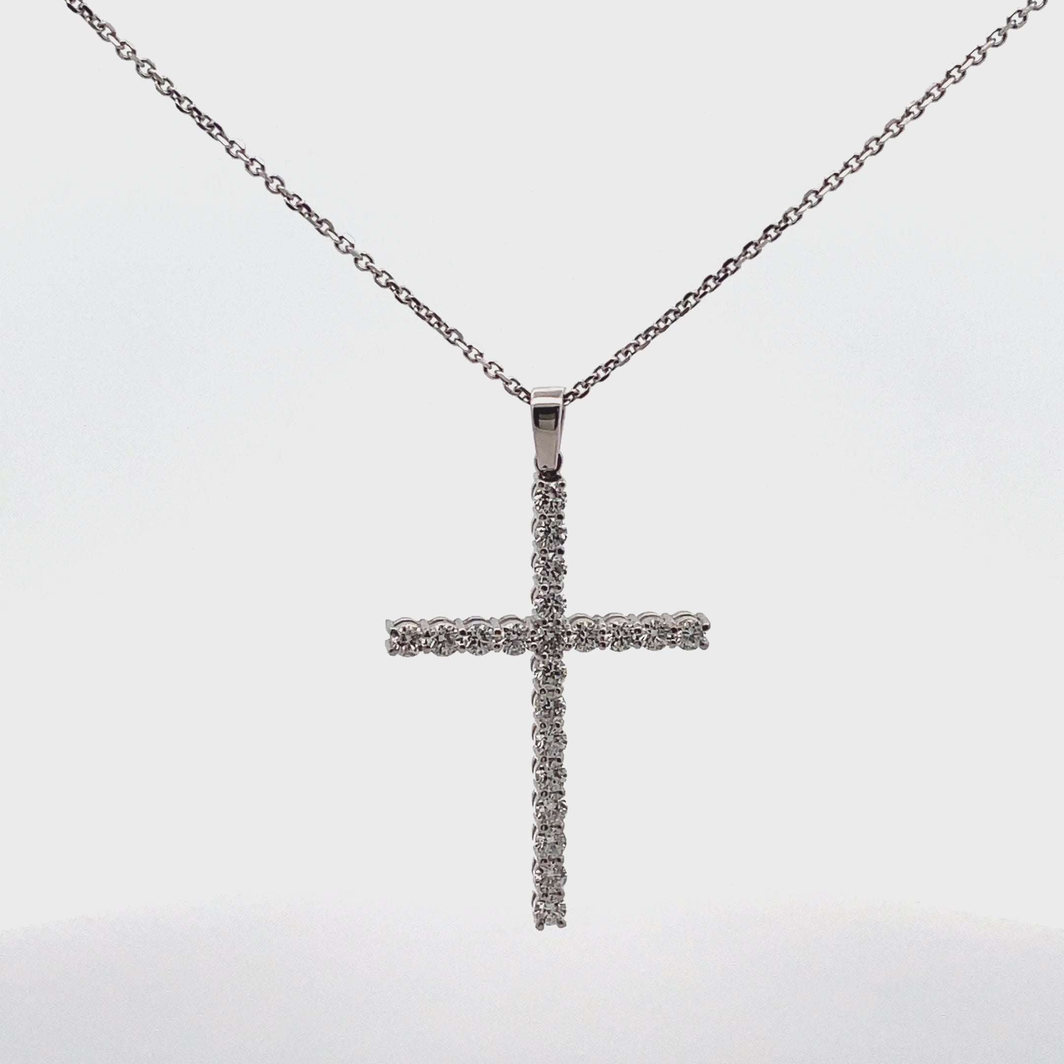 14K White Gold Diamond Cross Necklace