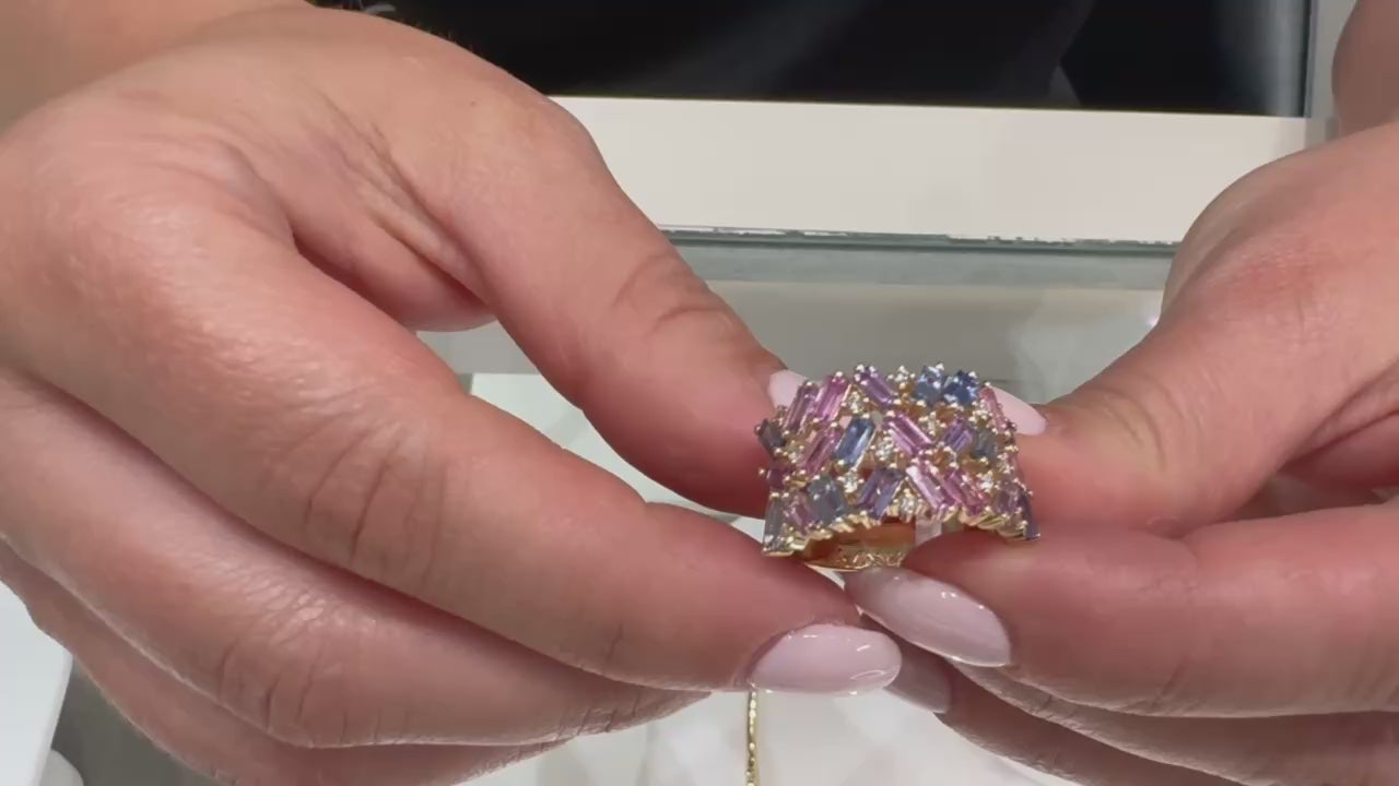14K Yellow Gold Diamond & Multicolor Sapphire Ring