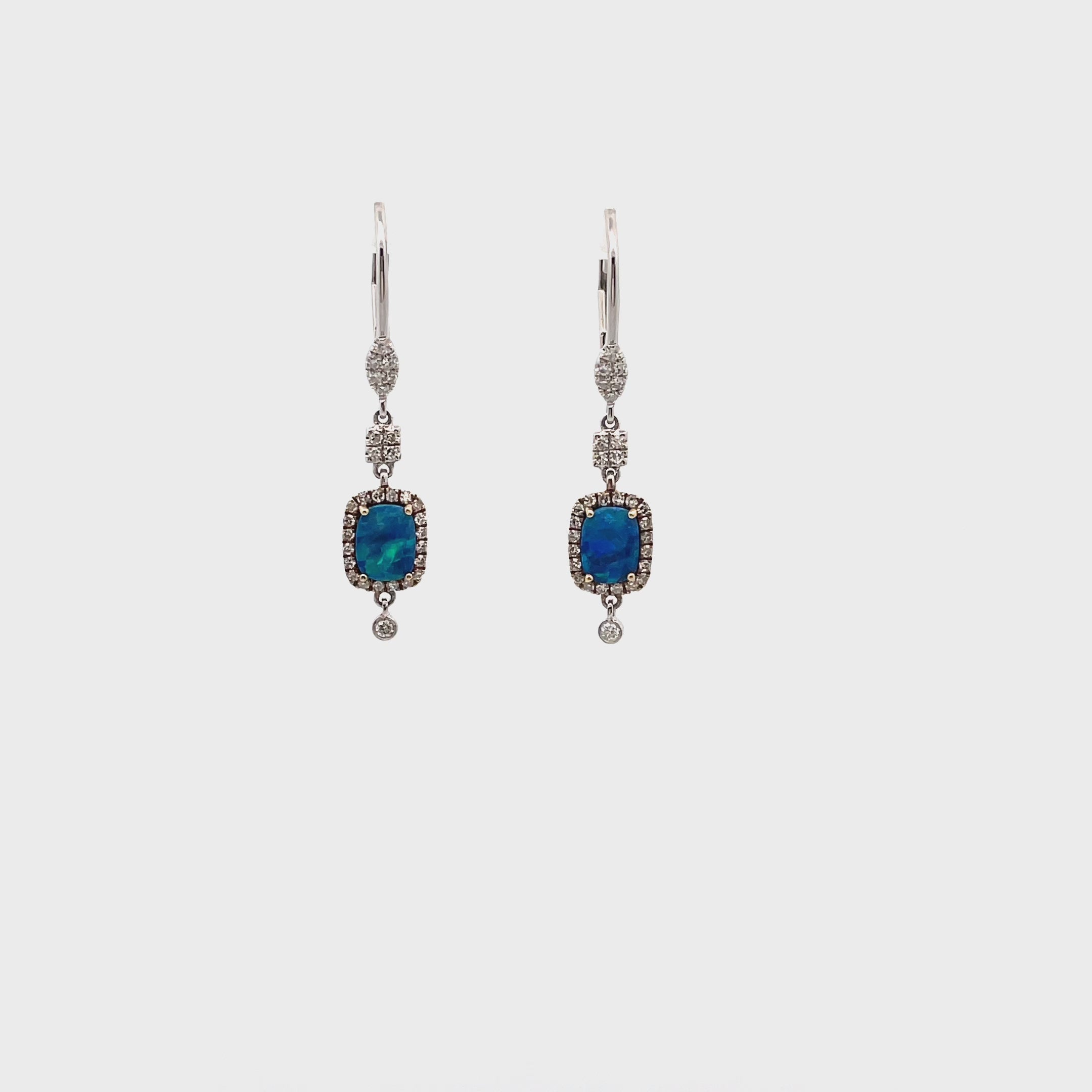 Meira T. 1E8795/WO 14K White Gold Blue Opal and Diamond Drop Earrings