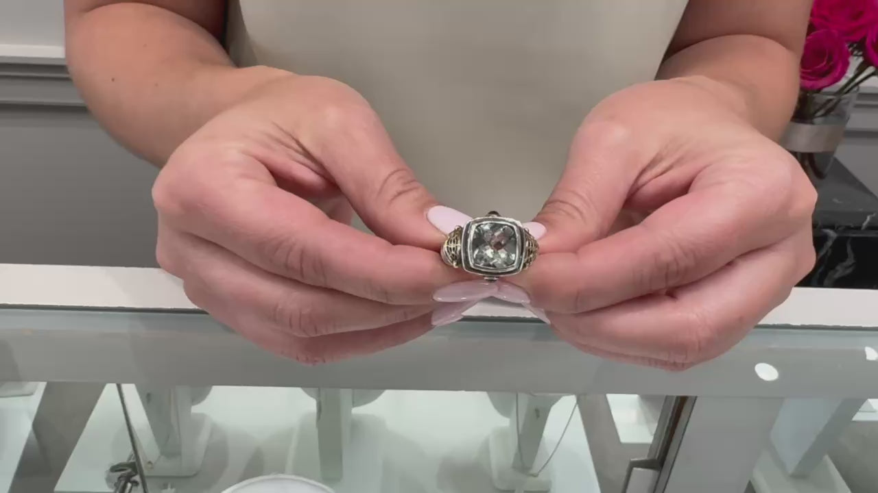 William Schraft Sterling Silver and 18K Gold Ring with Green Amethyst