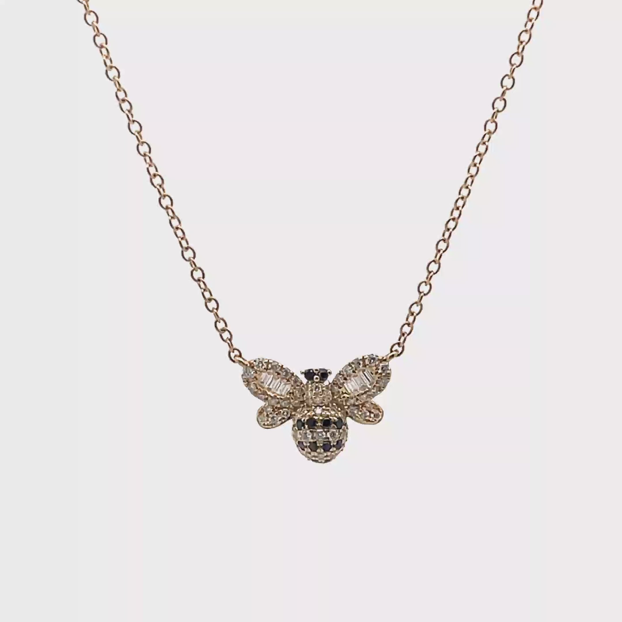 18K Yellow Gold Diamond Bee Pendant Necklace