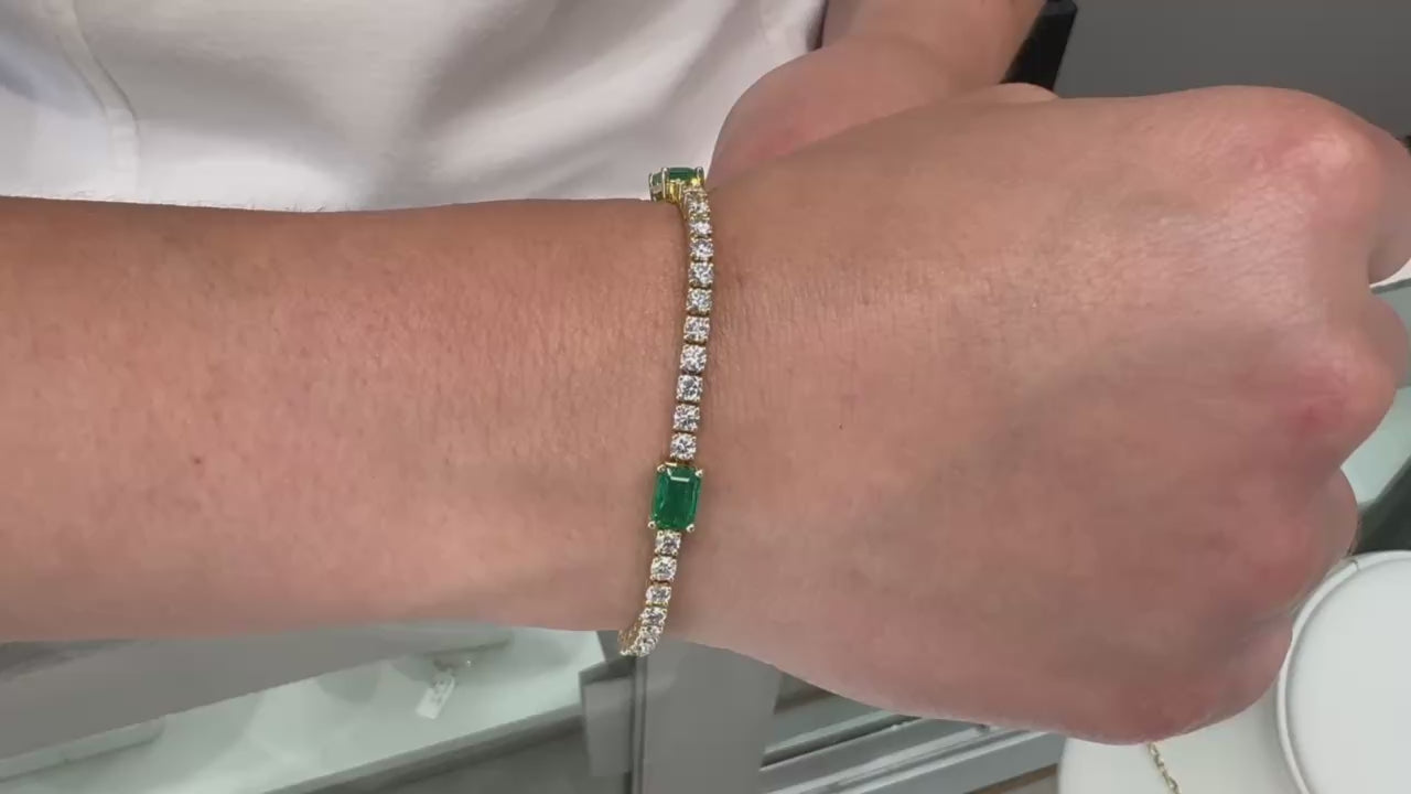 14K Yellow Gold Bracelet with Emeralds & Diamonds