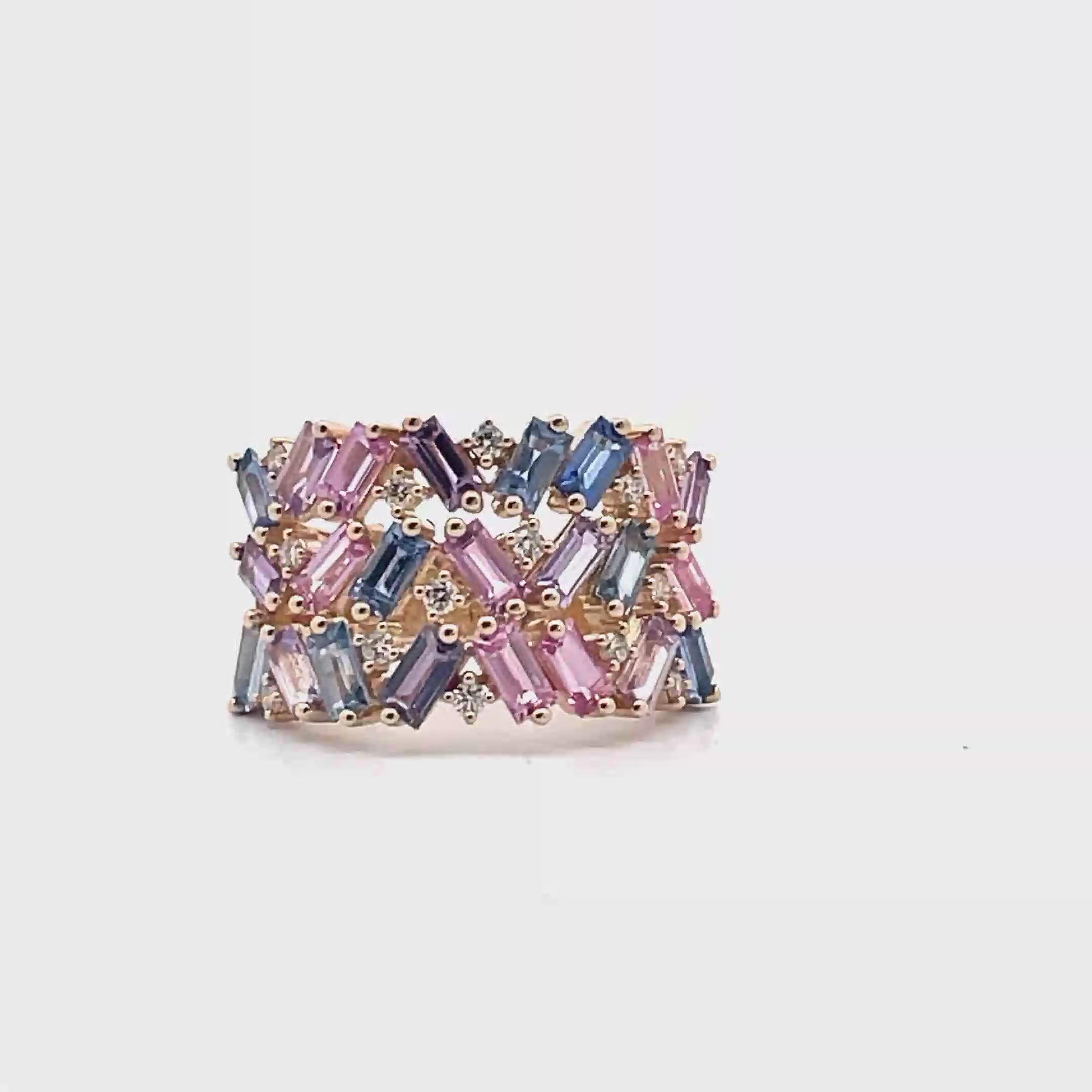 14K Yellow Gold Diamond & Multicolor Sapphire Ring