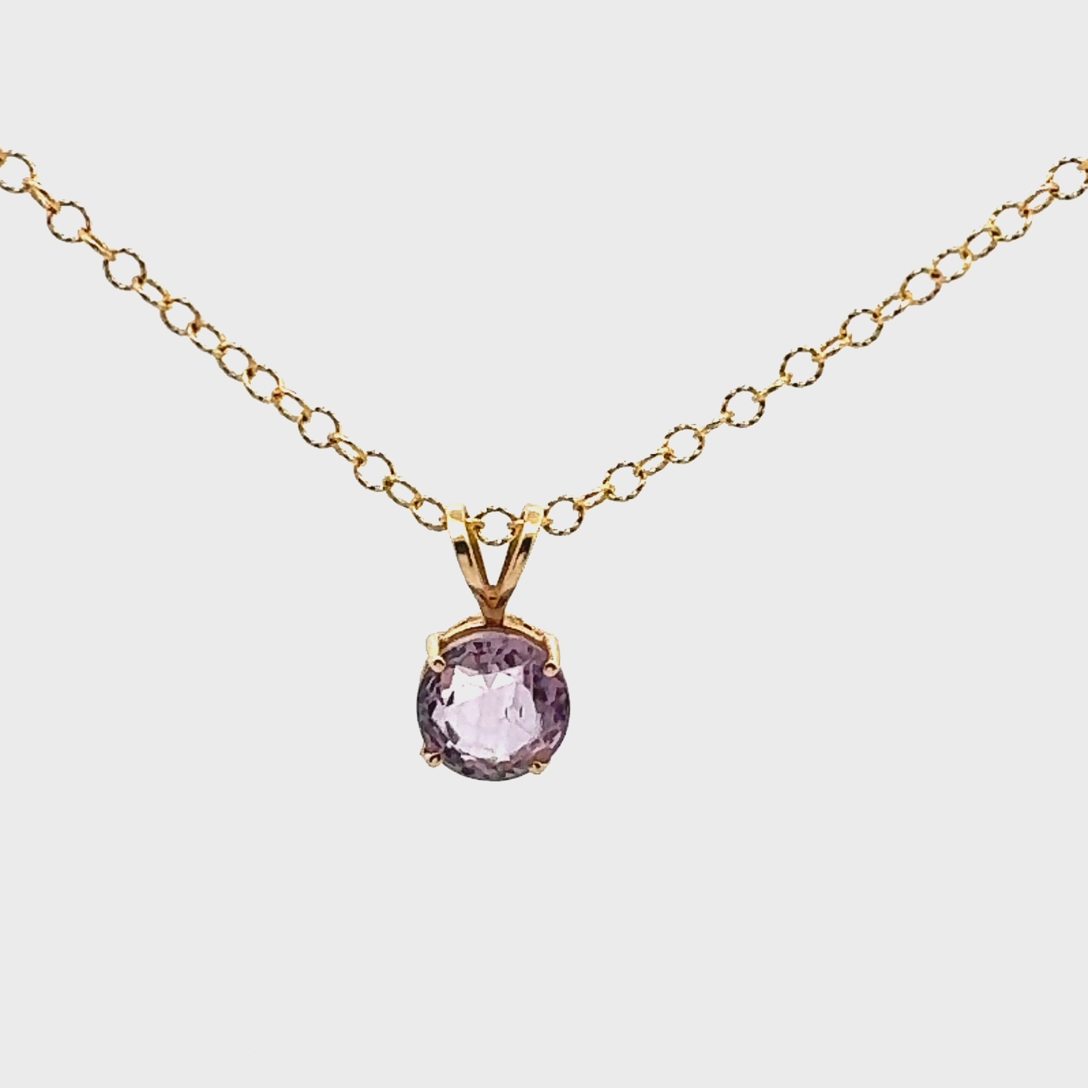 Faceted Round Light Purple Amethyst Pendant Necklace in 14K Yellow Gold
