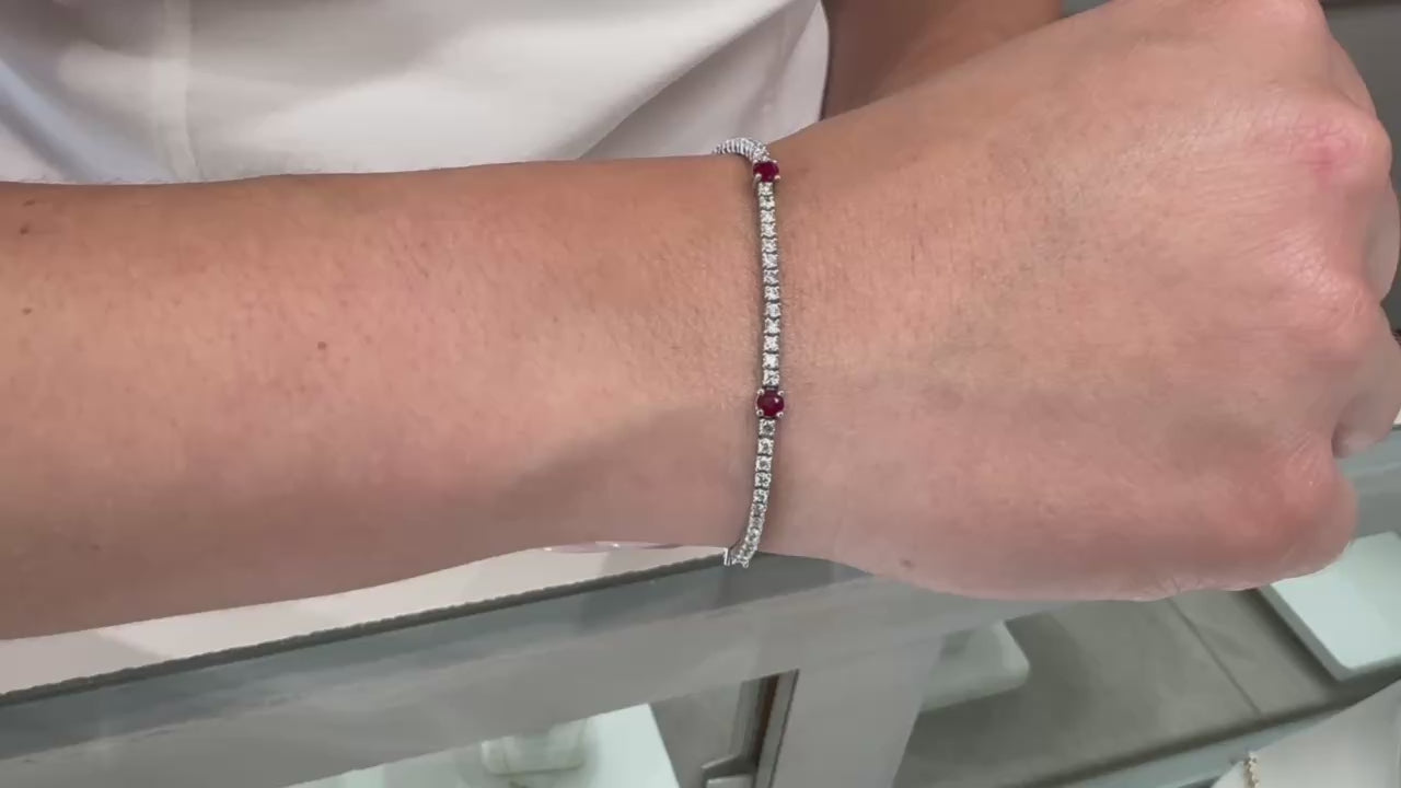 14K White Gold Diamond and Ruby Tennis Bracelet