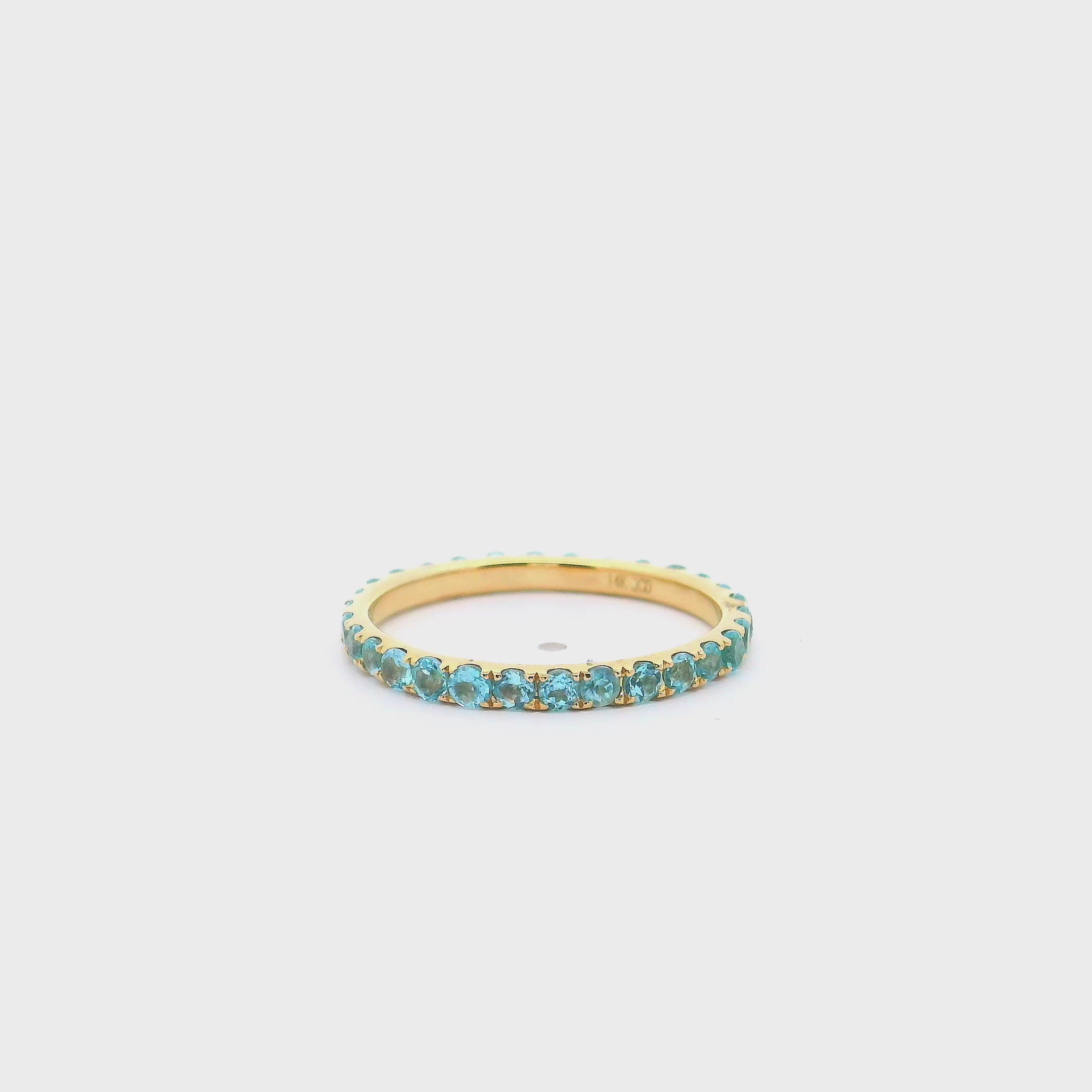 14K Yellow Gold 2mm Eternity Band with Blue Topaz