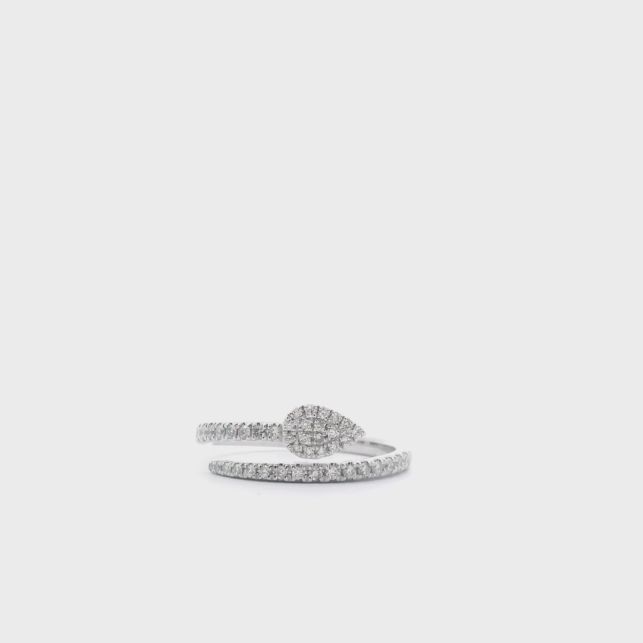14K White Gold Bypass Ring with Diamonds